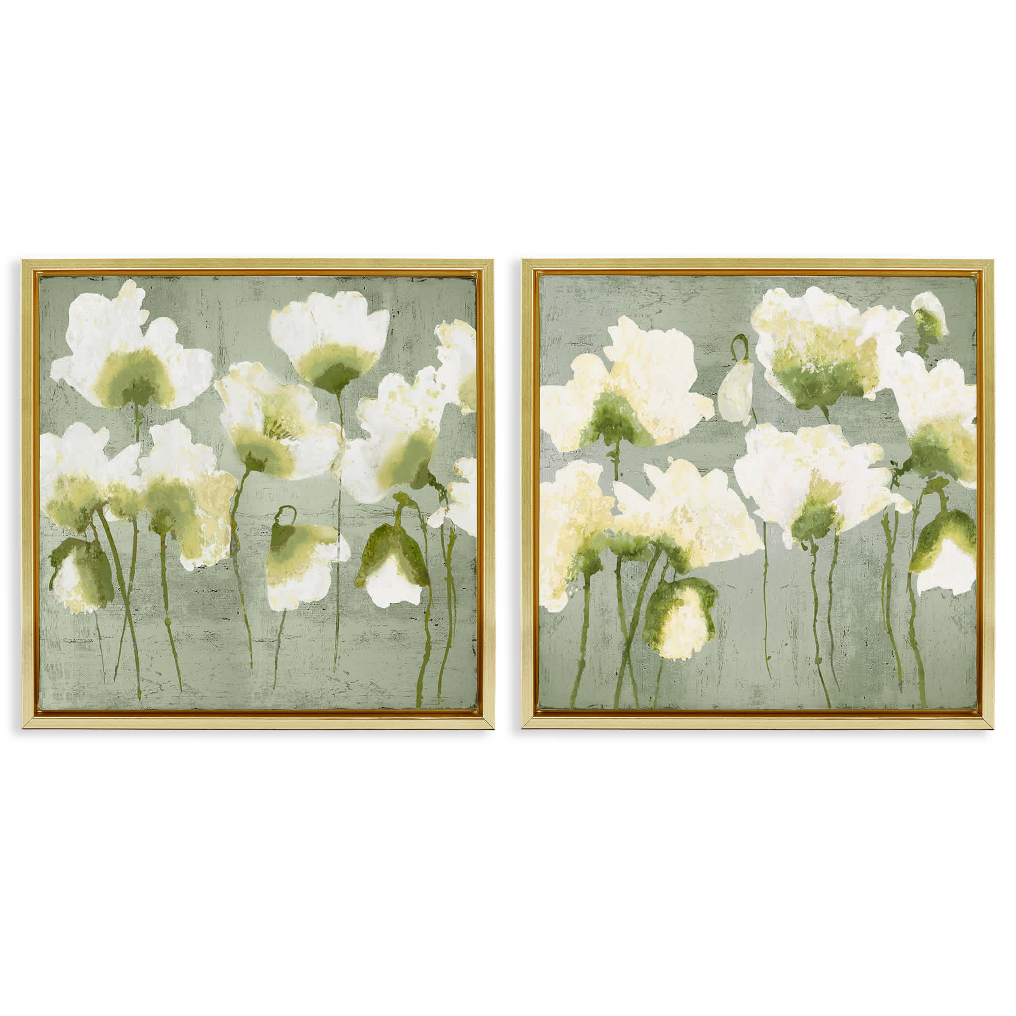 Stupell Industries B2-789-FFG-2PC-17X17 Charming White Blooms 2 Piece Gold Framed Floater Canvas Set By Vanessa Austin 18 x 18