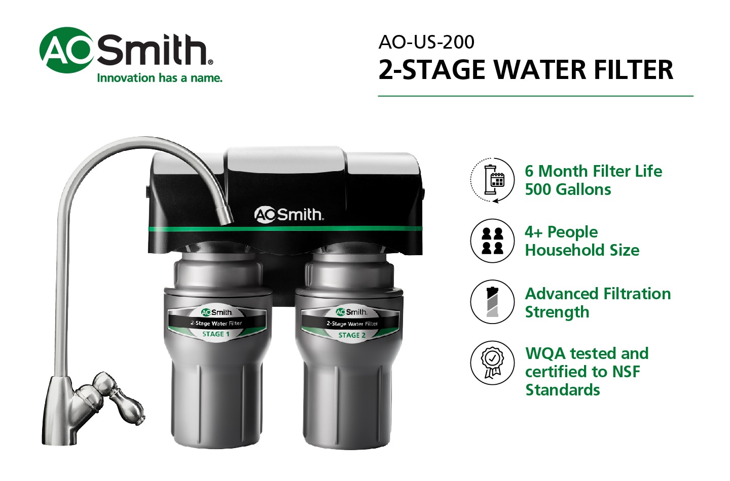 A.O. Smith 2-Stage Carbon Block Under Sink Water Filtration System