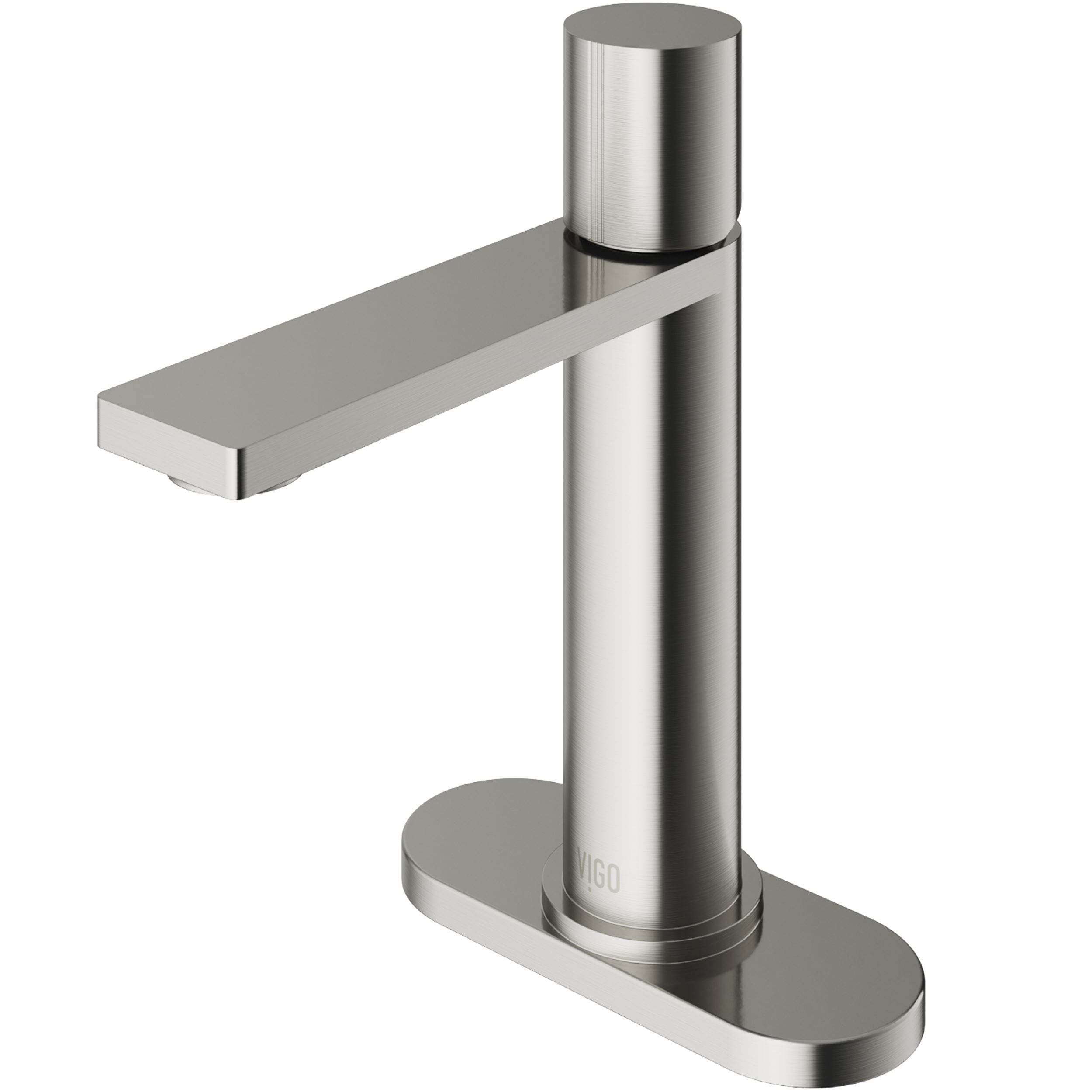 VIGO VG01045BNK1 Halsey Brushed Nickel Single hole 1-handle WaterSense Low-arc Commercial/Residential Handle Bathroom Sink Faucet with Deck Plate