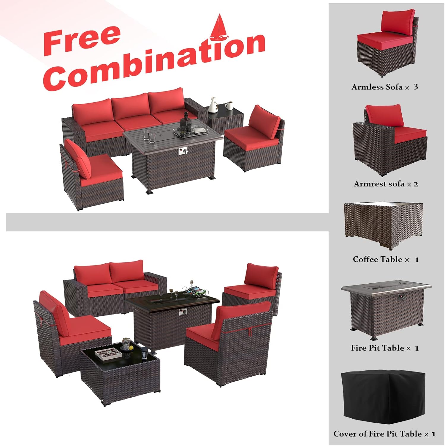 ALAULM LS-6PCS+FP-RED Patio-Conversation-Sets - View #6