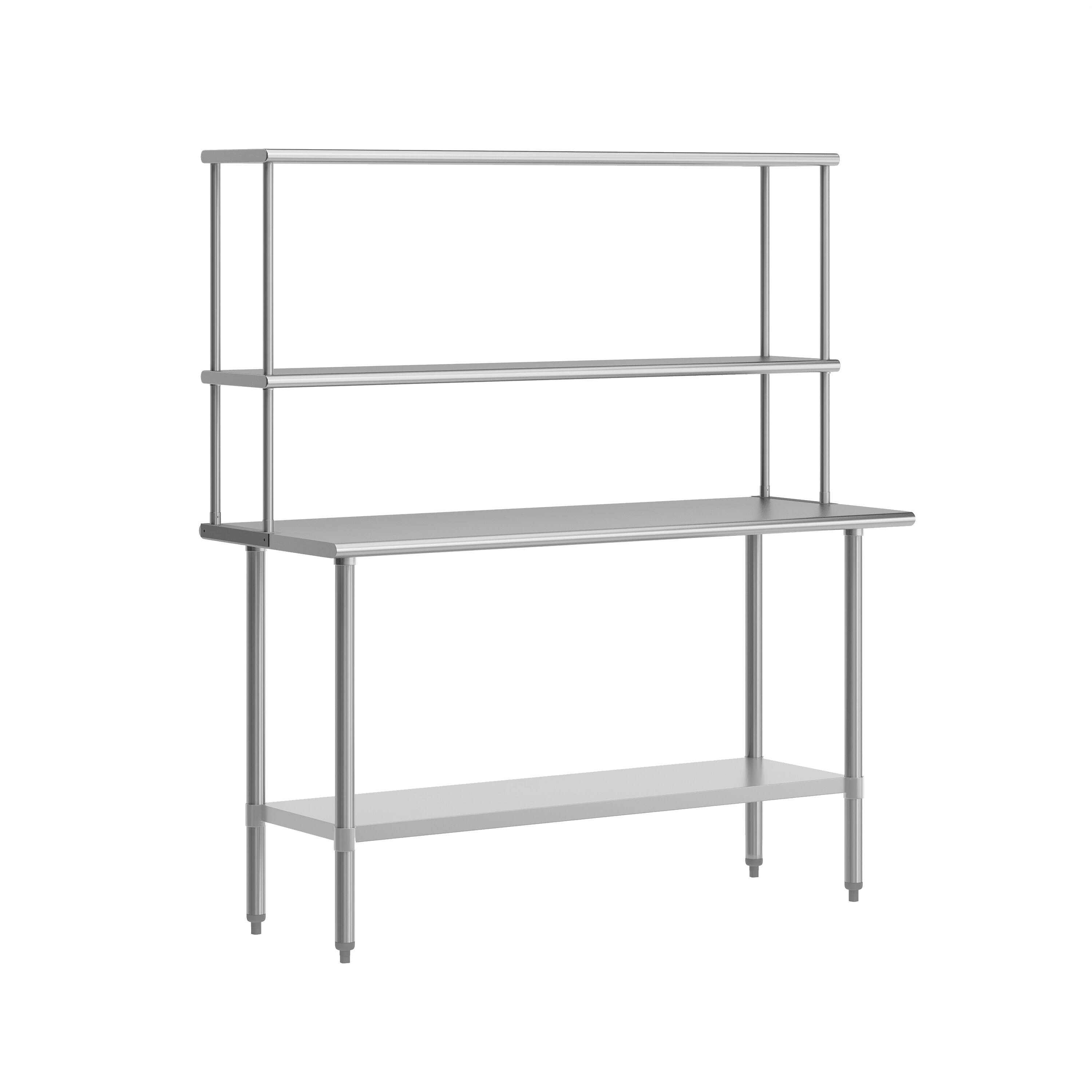 Flash Furniture 196861190506 Reese Portable Prep and Work Table with NSF Certified 18 Gauge Stainless Steel Top Shelf and Double Overshelves and Galvanized Steel Undershelf