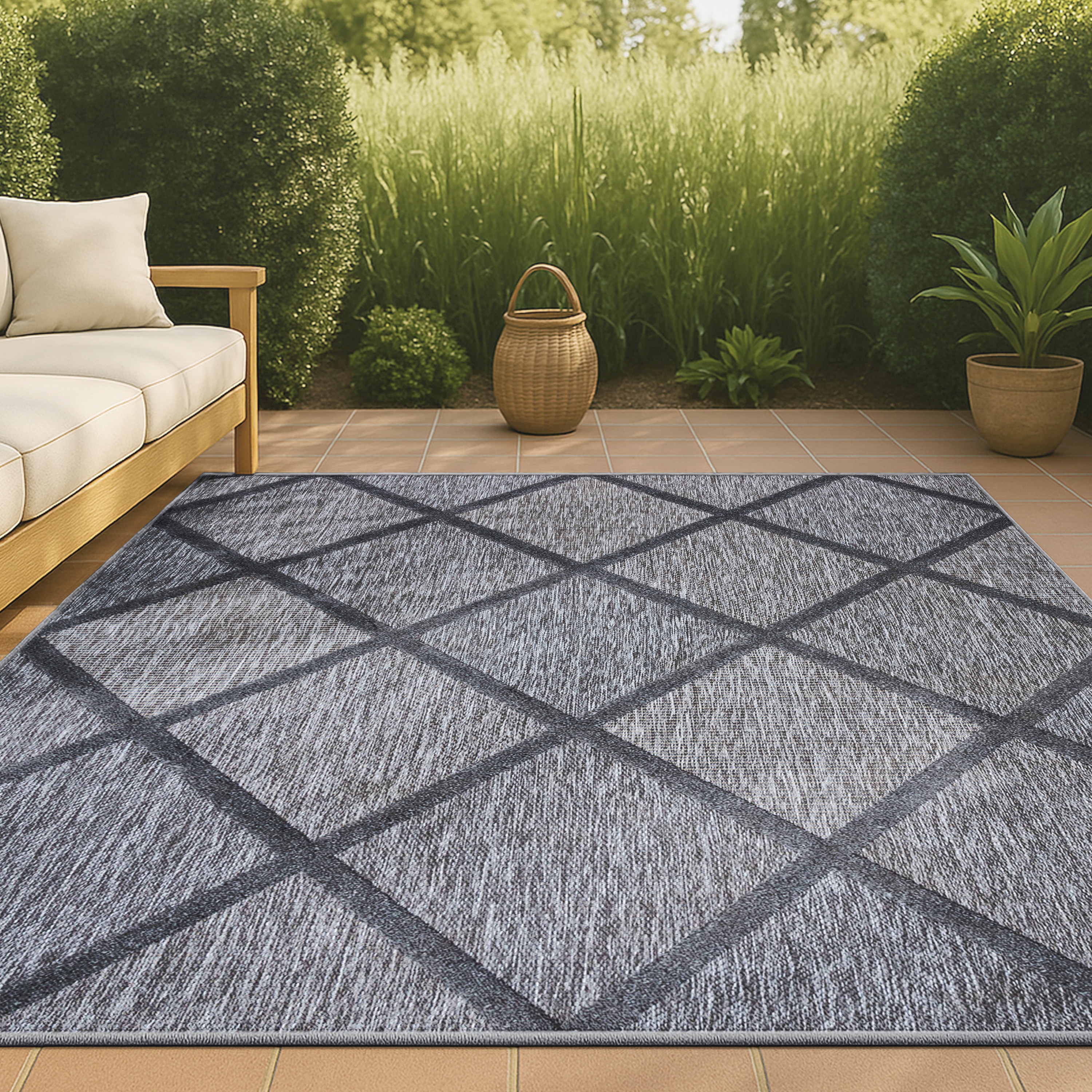 JONATHAN  Y IBZ101A-4 IBIZA Salines Diamond Trellis 4 x 6 (ft) Loomed Polypropylene Dark Gray Rectangular Indoor/Outdoor Geometric Bohemian/Eclectic Area rug