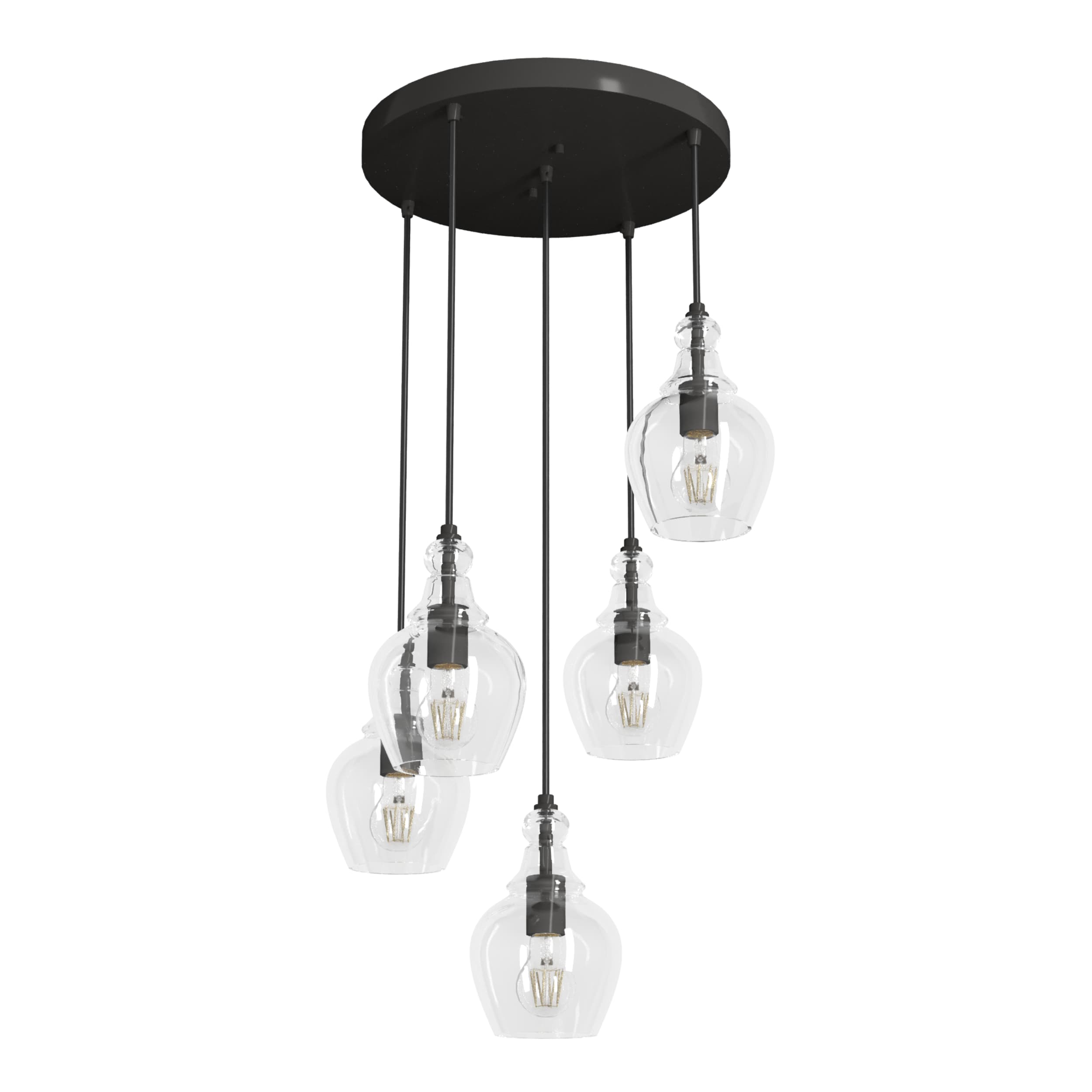 Hunter 19898 Maple Park 5 -Light Noble Bronze Transitional Clear glass Tiered Small Hanging Pendant light