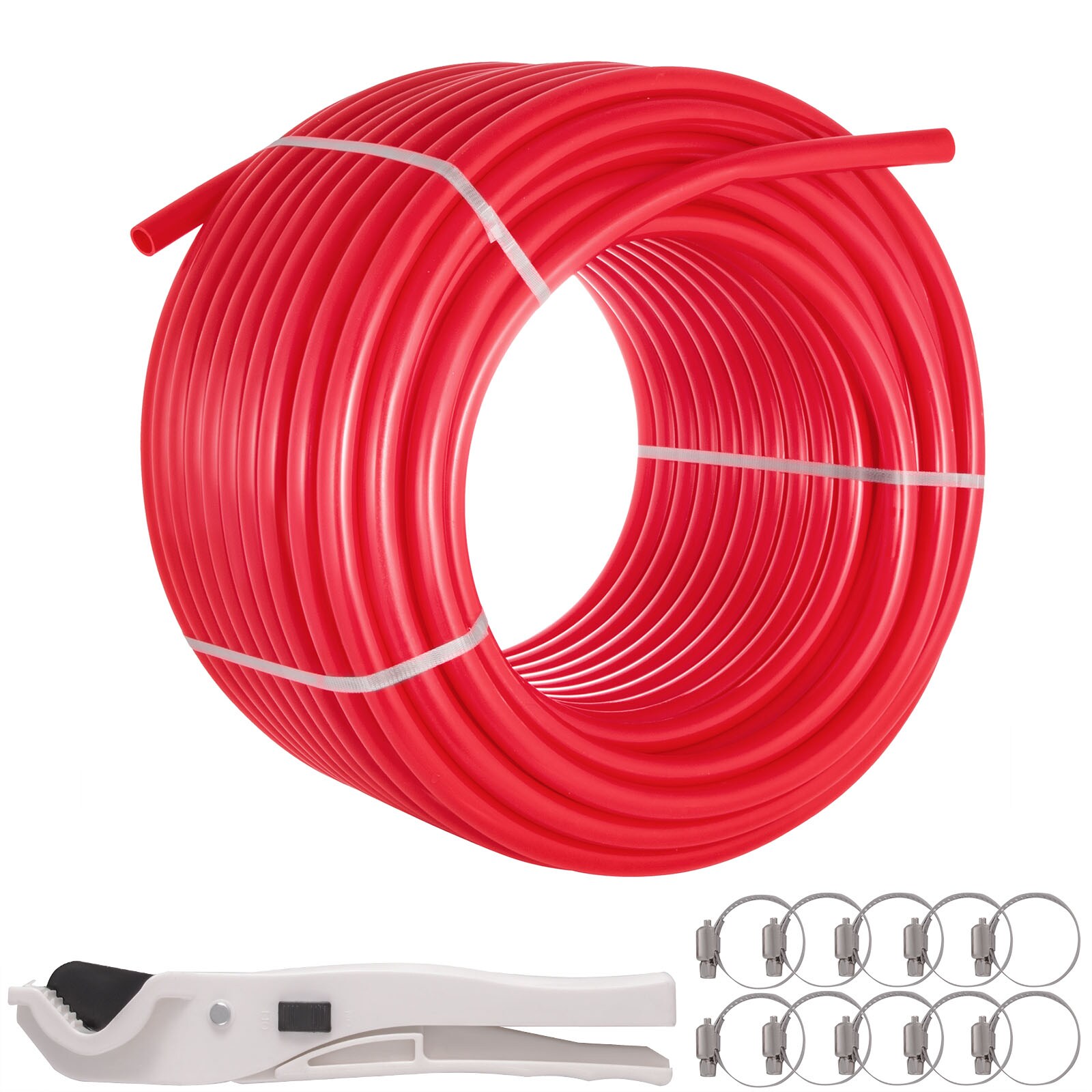 GIVIMO PEX Pipe Tubing 1-in 300-ft Non-Barrier Radiant Water Plumbing Pipe PEX-B 9-in Bending Radius with Cutter and Clamps for Cold Hot Water Lines Red