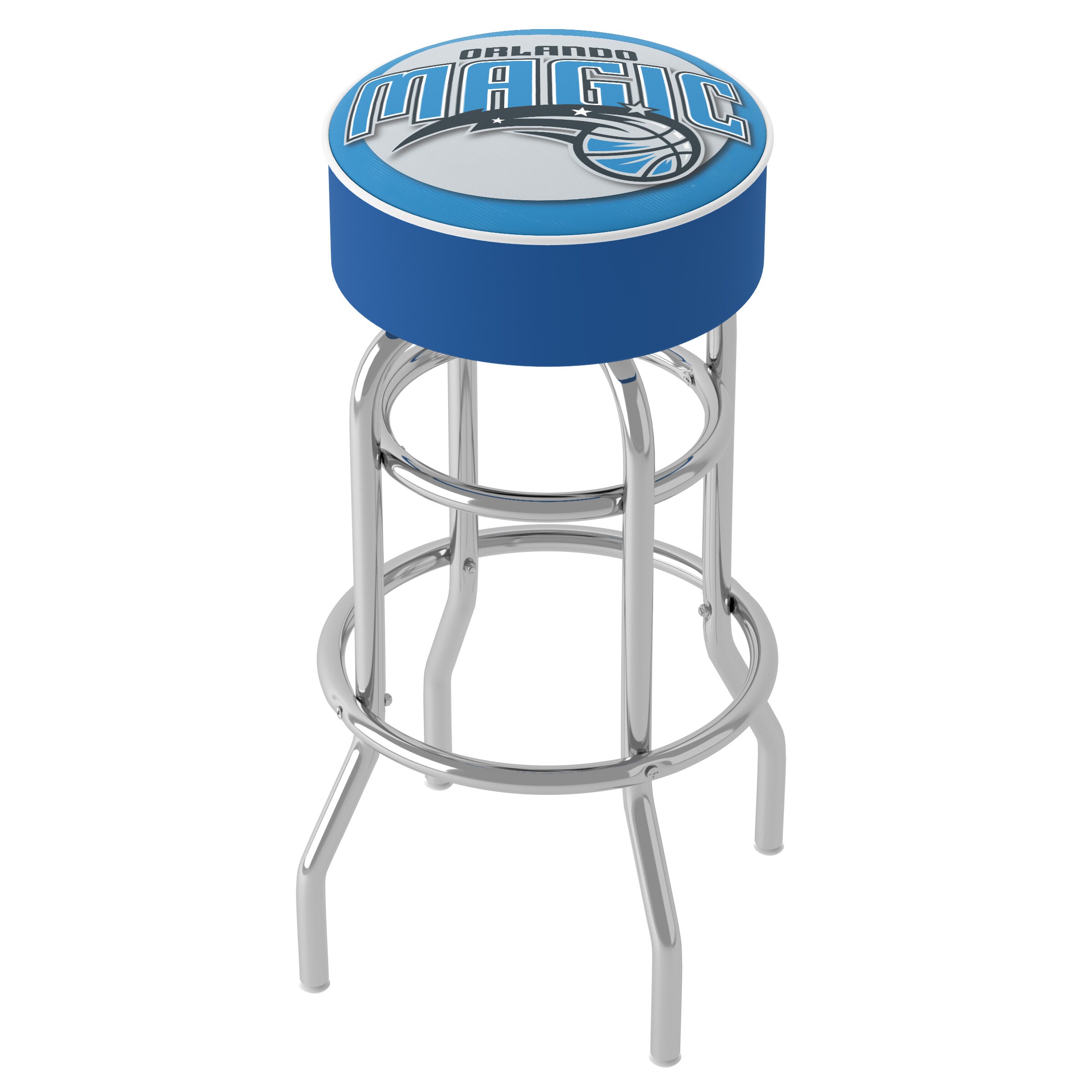 Trademark Gameroom NBA1000-OM Orlando Magic Bar Stools Chrome Bar height Upholstered Swivel Metal Backless Bar Stool