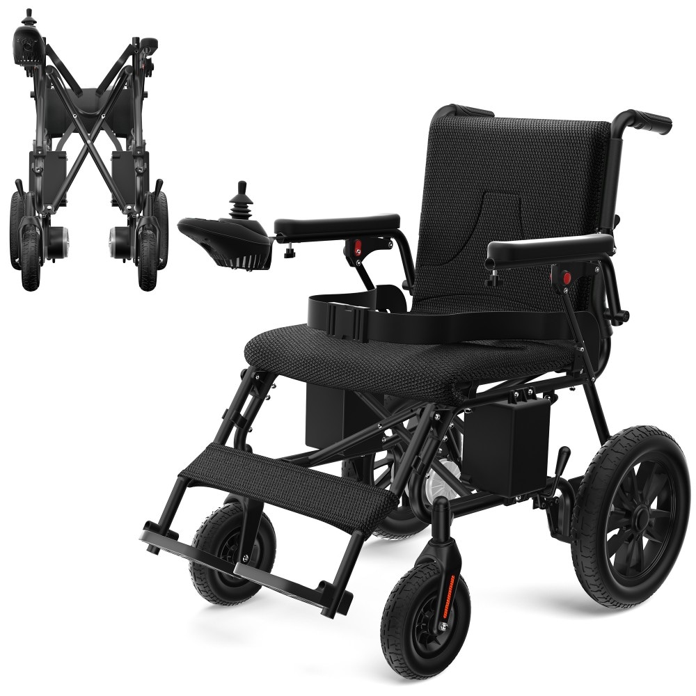 KERDOM Electric Wheelchairs for Adults Foldable Lightweight Power Wheelchair  Dual Motors 20 Miles Longer Range All Terrain Portable Motorized Wheelchair for Seniors Support 350 lbs Black