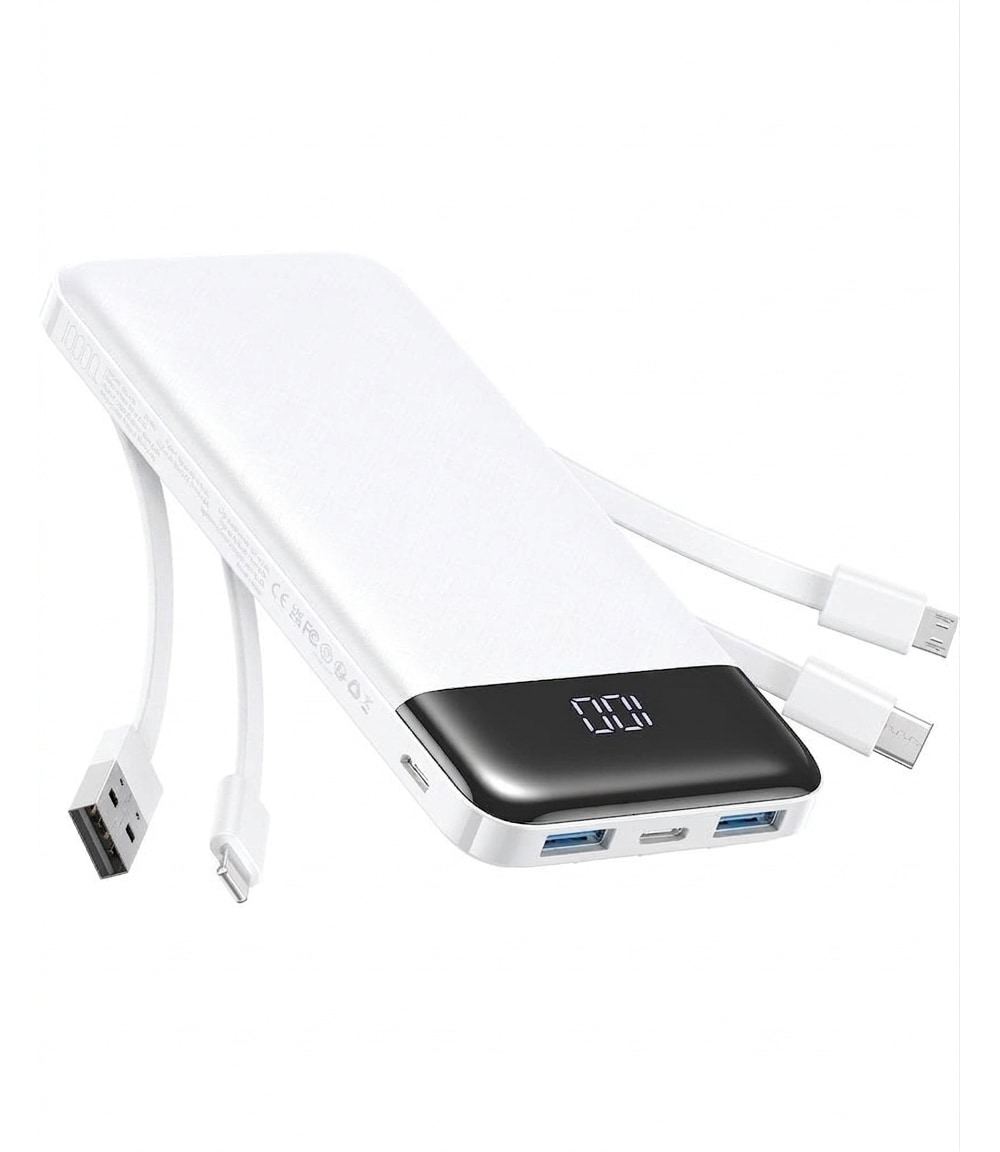 AOIZGMY  Slim 10000mAh Portable Charger Built in 4 Cables Power Bank 6 Outputs 3 Inputs Fast Charging for iPhone Samsung Google Pixel iPad 1 Piece