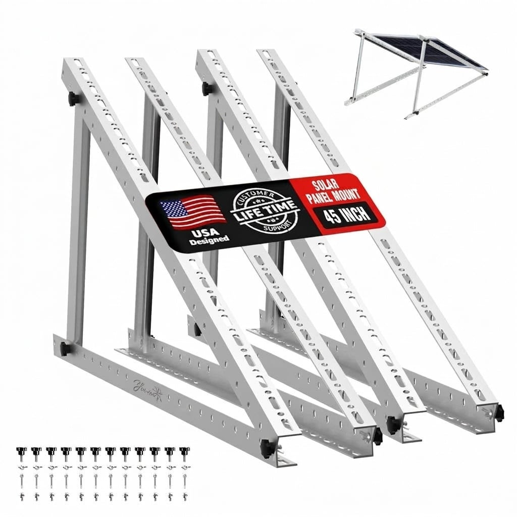 Misopily 2 Set 45 inch Adjustable Solar Panel Mount Brackets with Foldable Tilt Legs for 2 to 4 Panels 100 to 500 Watt Roof RV Boat Off Grid Kit #LMS0421R33