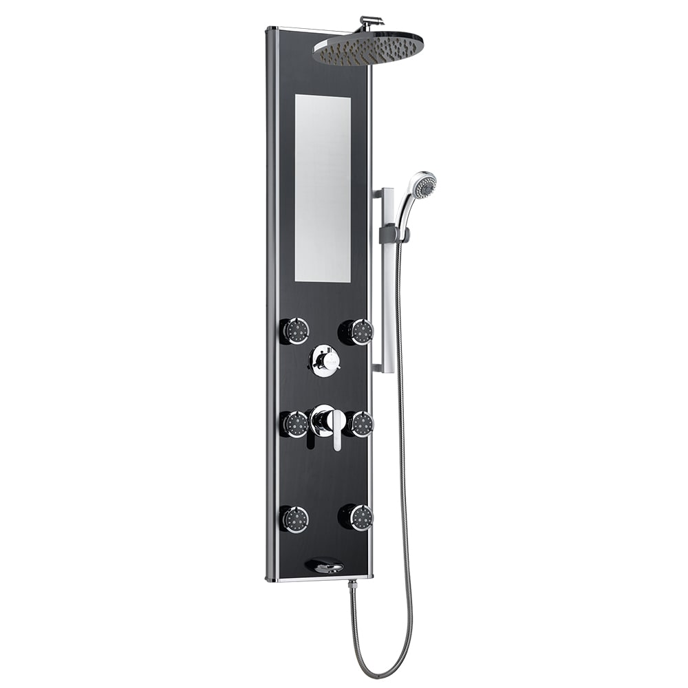 Black Tempered Glass Shower Panel with Dual Shower Heads