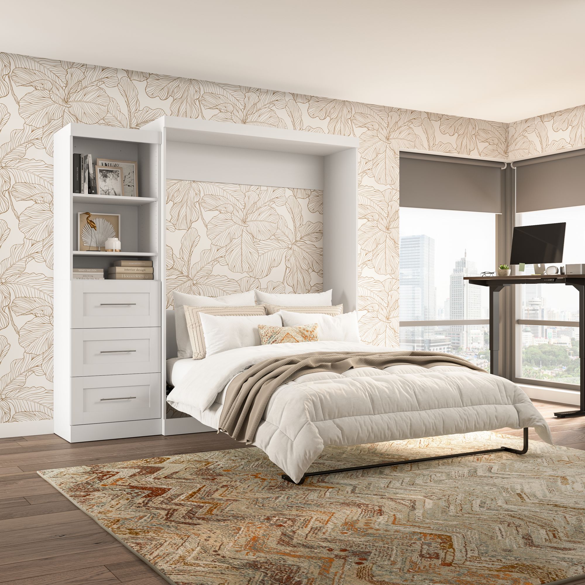 Bestar Pur White Queen Composite Murphy Bed In The Beds Department At ...