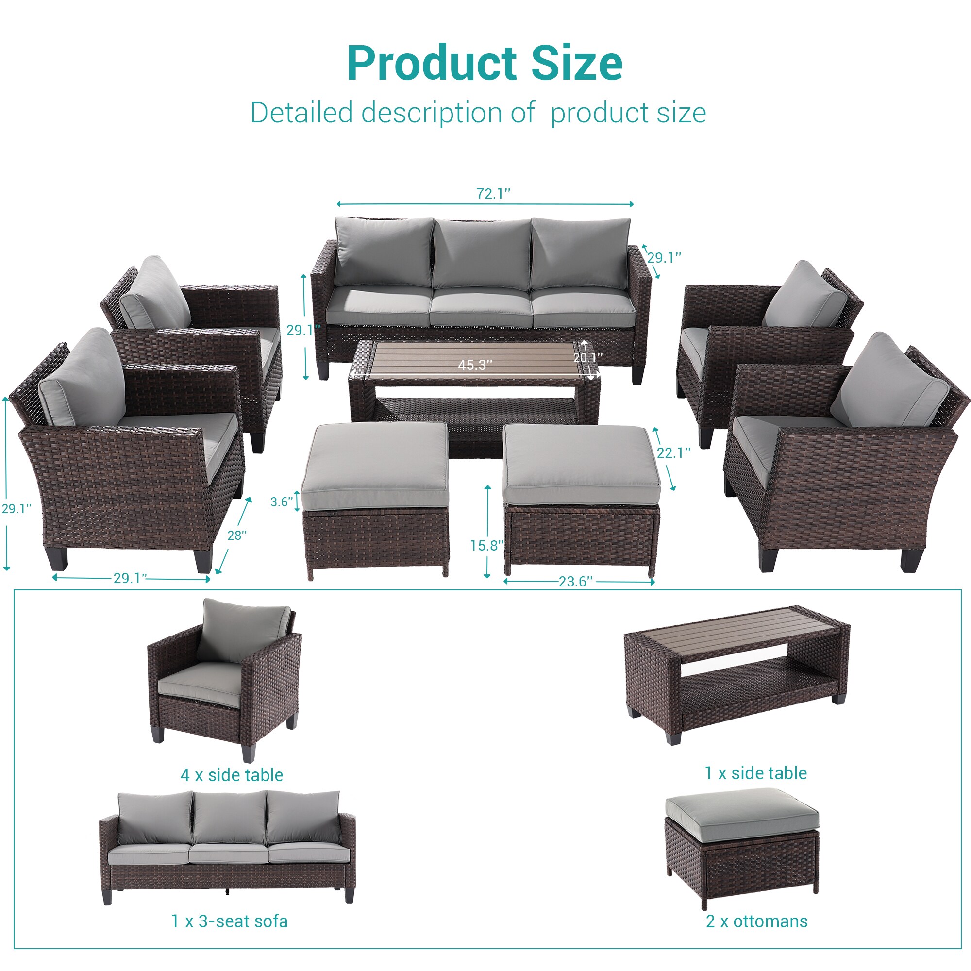 ACEGOSES LW-ST21-115BGY Patio-Conversation-Sets - View #3