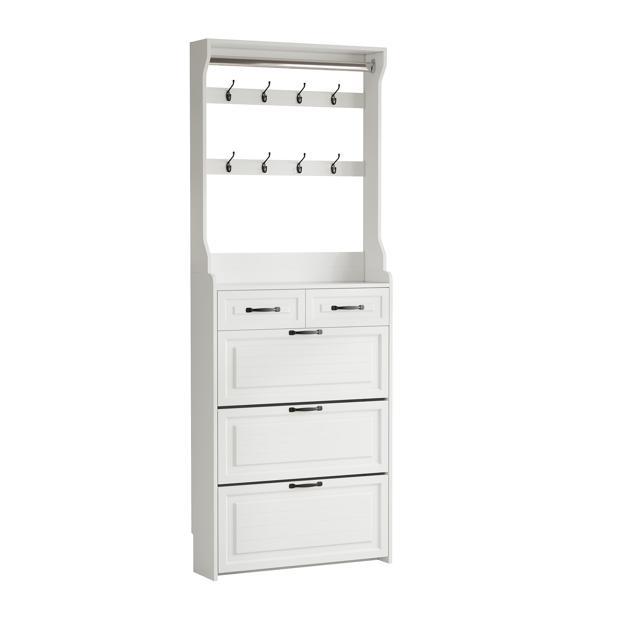 SINOFURN SYC080015WT 86.6-Inches H 3 Tier 24 pair White MDF Shoe cabinet