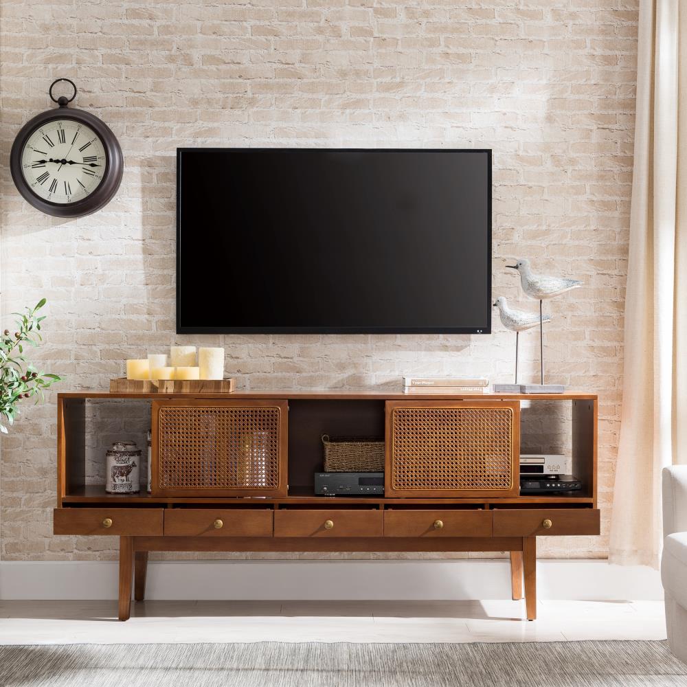 Simms 76.5" Dark Tobacco Midcentury Modern Media Console with Cane Doors