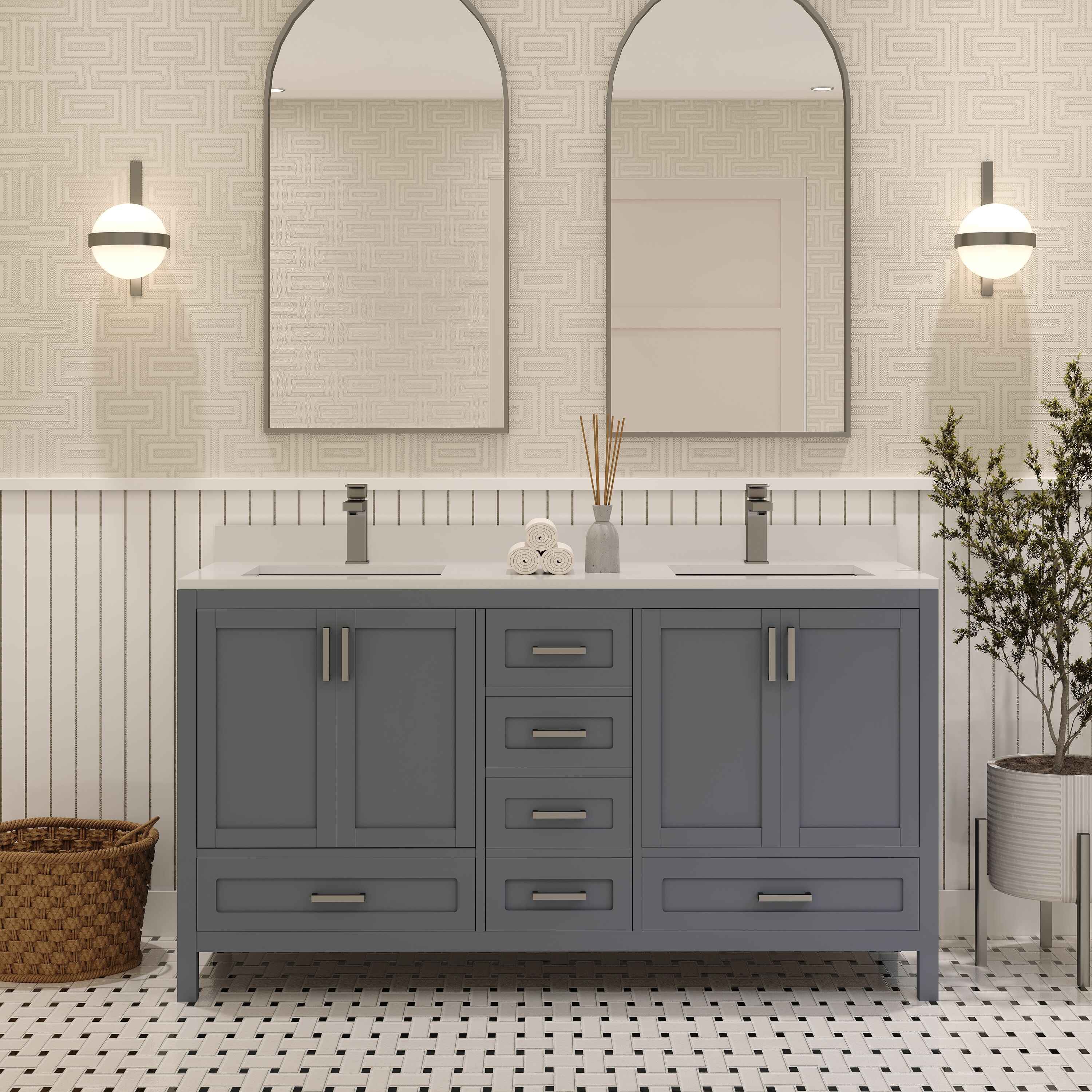 Ayna Decors AVR60CG0002 Rooh 60-in Charcoal Grey Bathroom Vanity Base Cabinet without Top