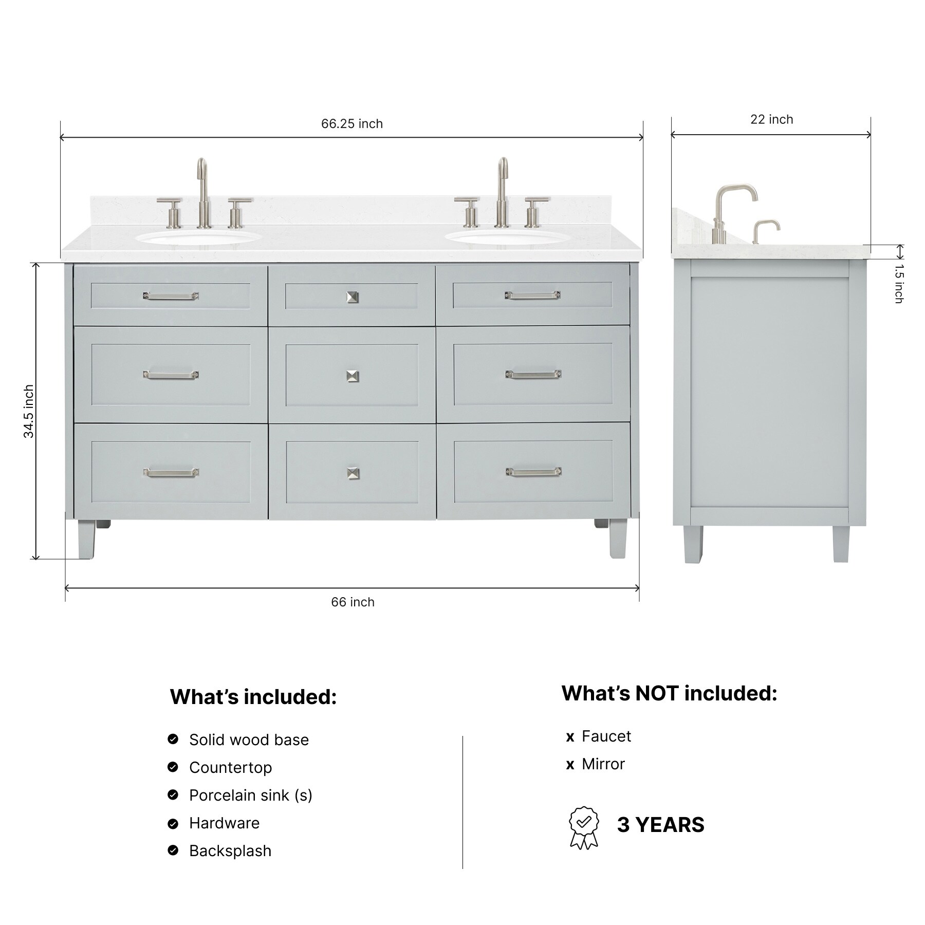 ARIEL B66DCQOVOGRY Bath-Vanity-Combo - View #4