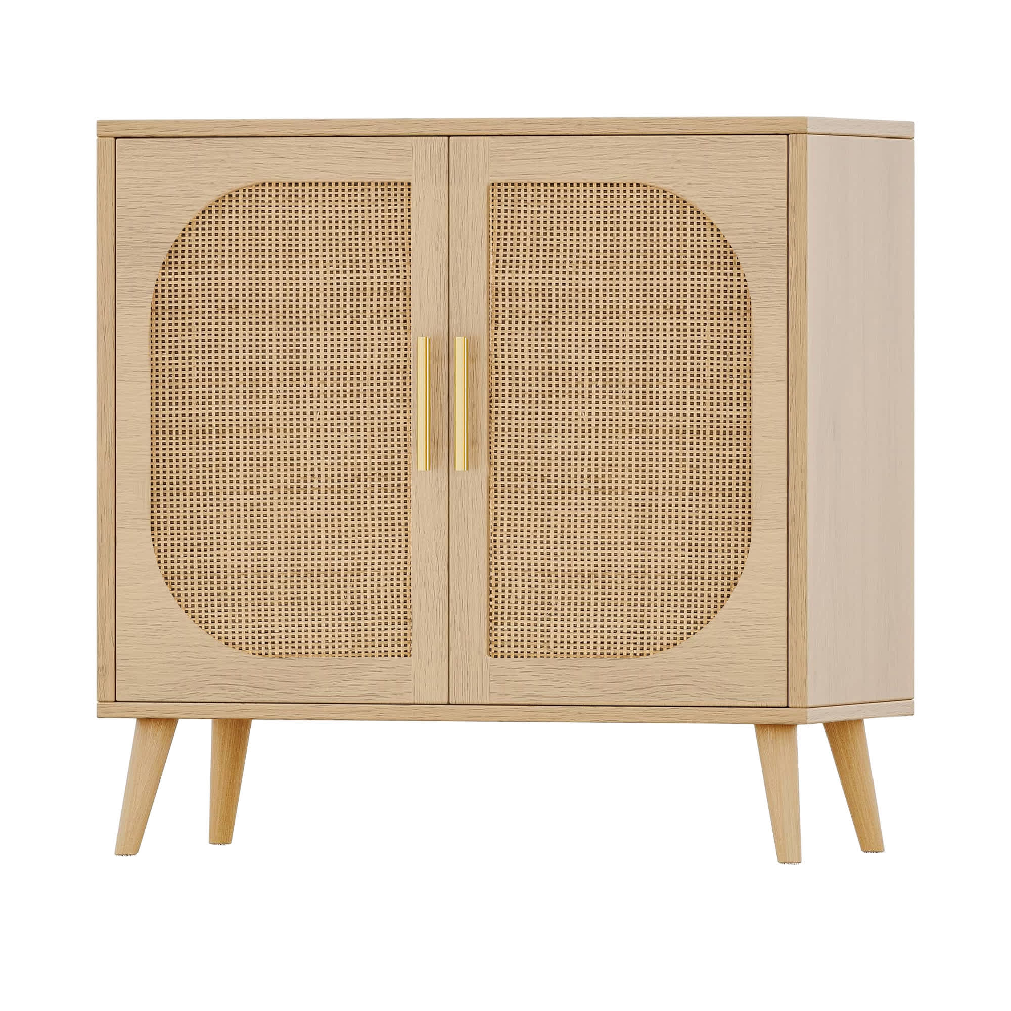 Vynxaria Buffet Storage Cabinet 2 Door Floor Cabinet with Solid Wood Feet Adjustable Shelves for Hallway Bathroom Living Room Natural #LEDD0590DJKTZSG011