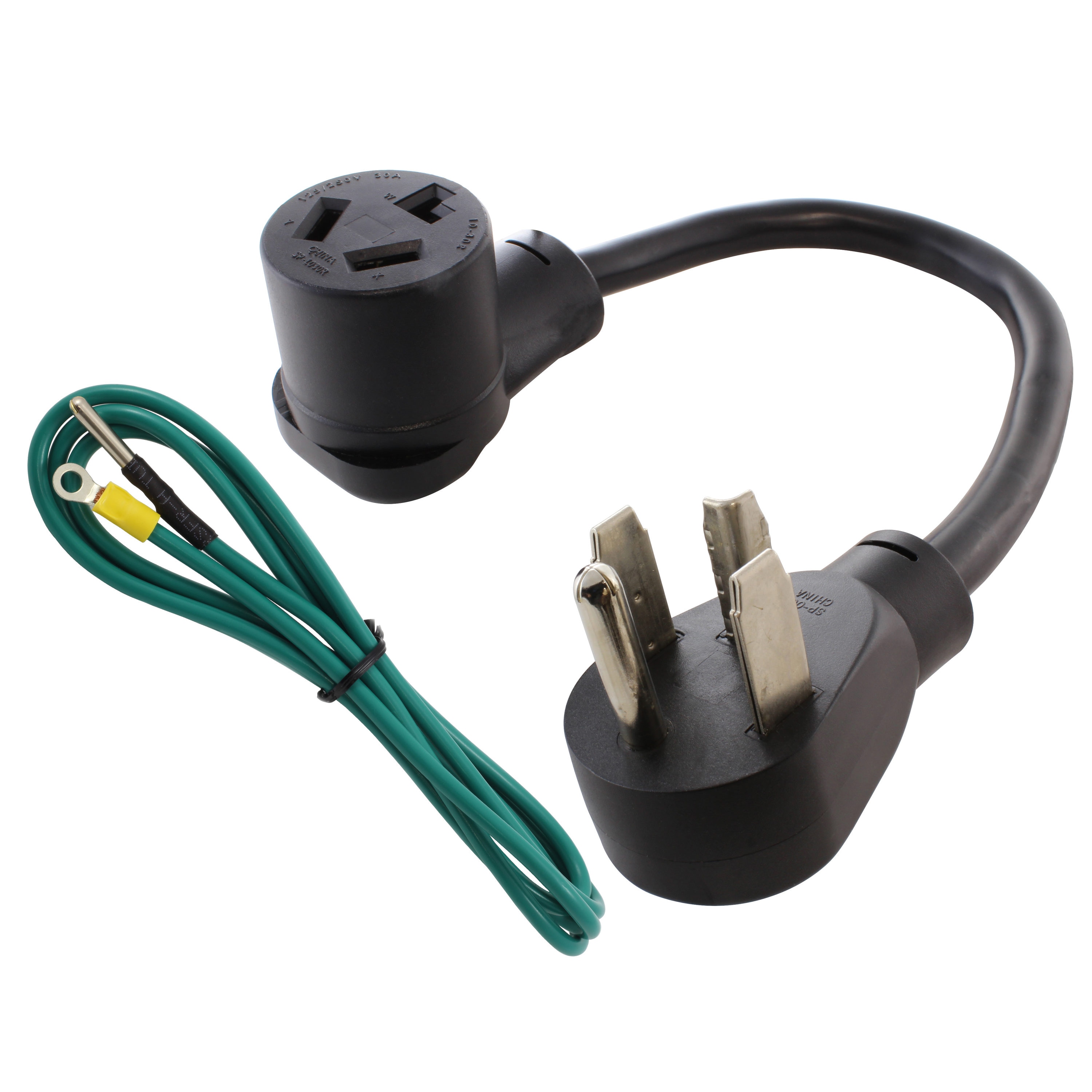 AC WORKS 1.5ft NEMA 14-30P to NEMA 10-30R 30-Amp 4-wire To 3-wire Grounding Single To Black Basic Flexible in the Adapters & Splitters department at Lowes.com