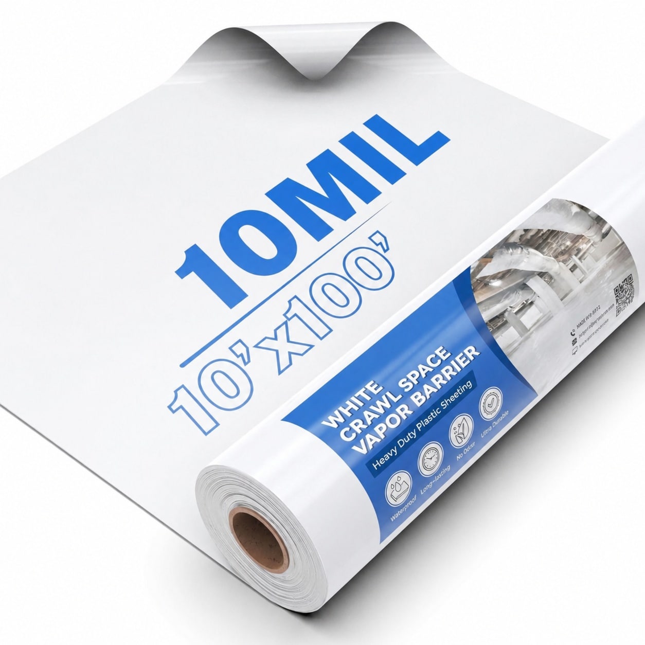 Etokfoks  10 in x 100 in Vapor Barrier Heavy Duty Polyethylene Film Plastic Sheeting Drop Cloth Covering for Crawlspace 1 Roll