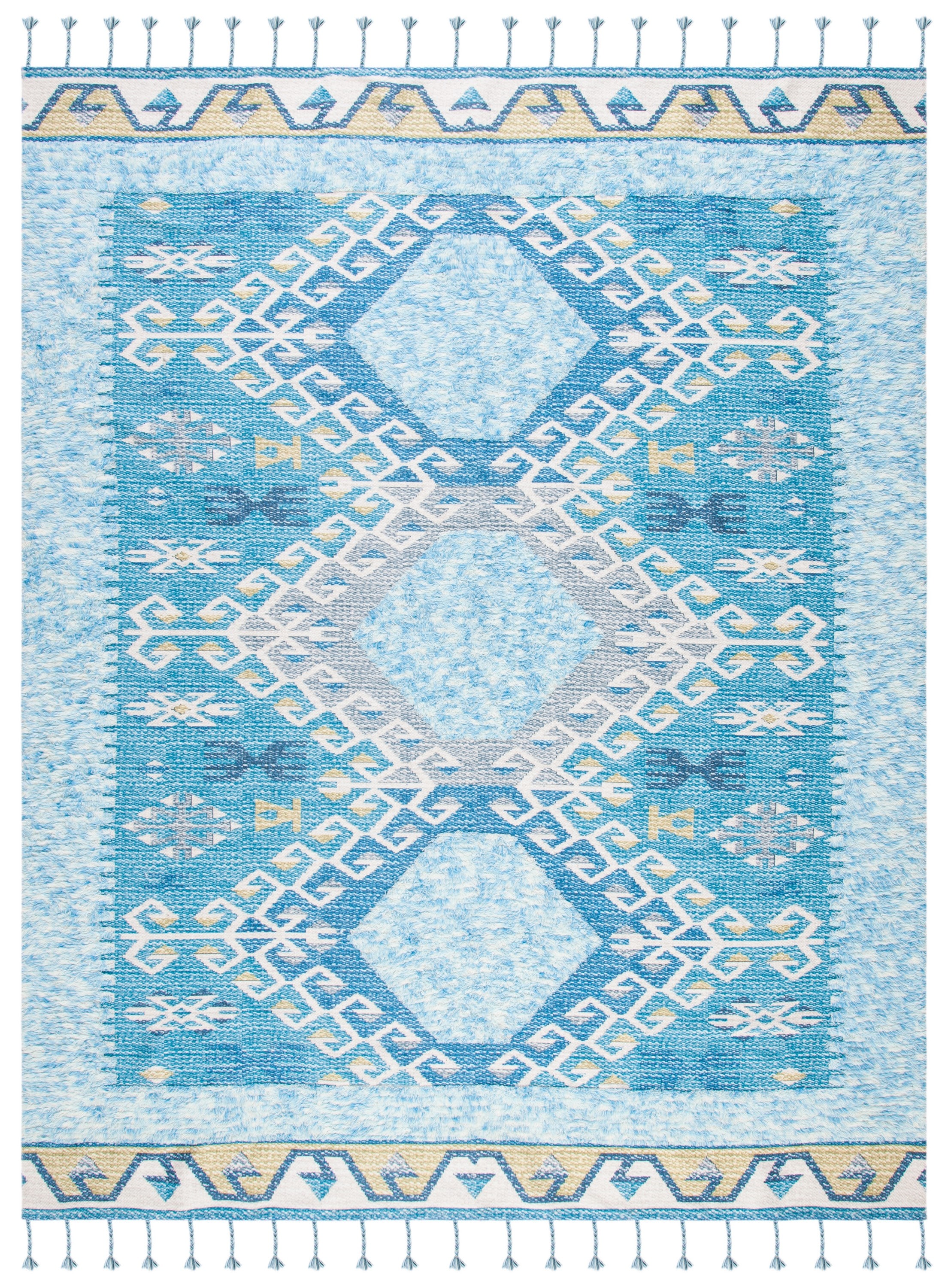Turquoise Blue Flat Woven Wool 8' x 10' Area Rug