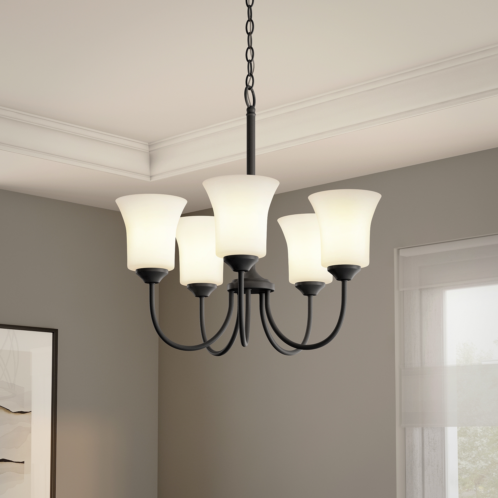 Bronson Brushed Nickel 5-Light Chandelier with Frosted Glass Shades