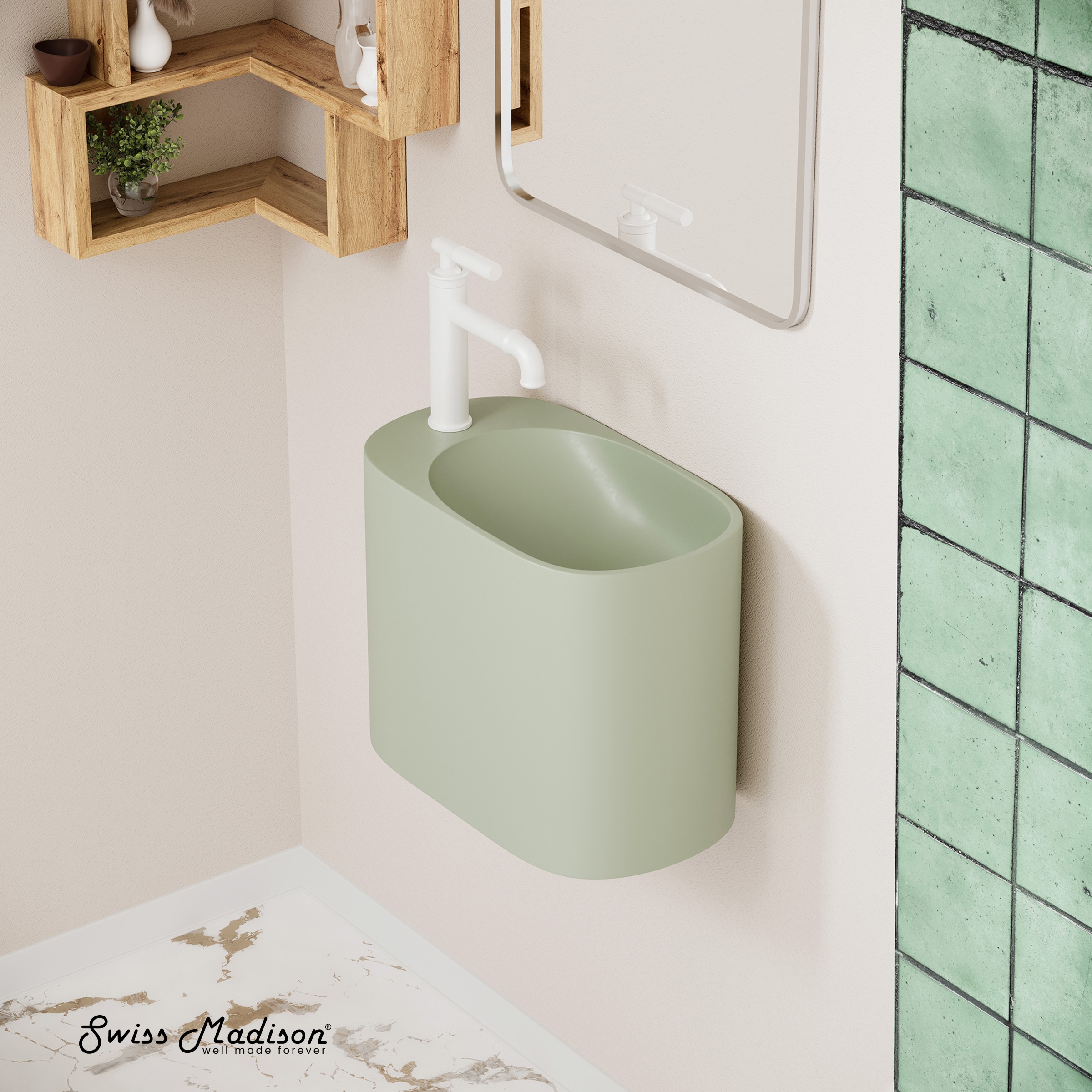 Swiss Madison SM-25-WSARE02EN Arezzo Stone 18-in Wall-mount Oval Modern Matte Palm Green Bathroom Sink