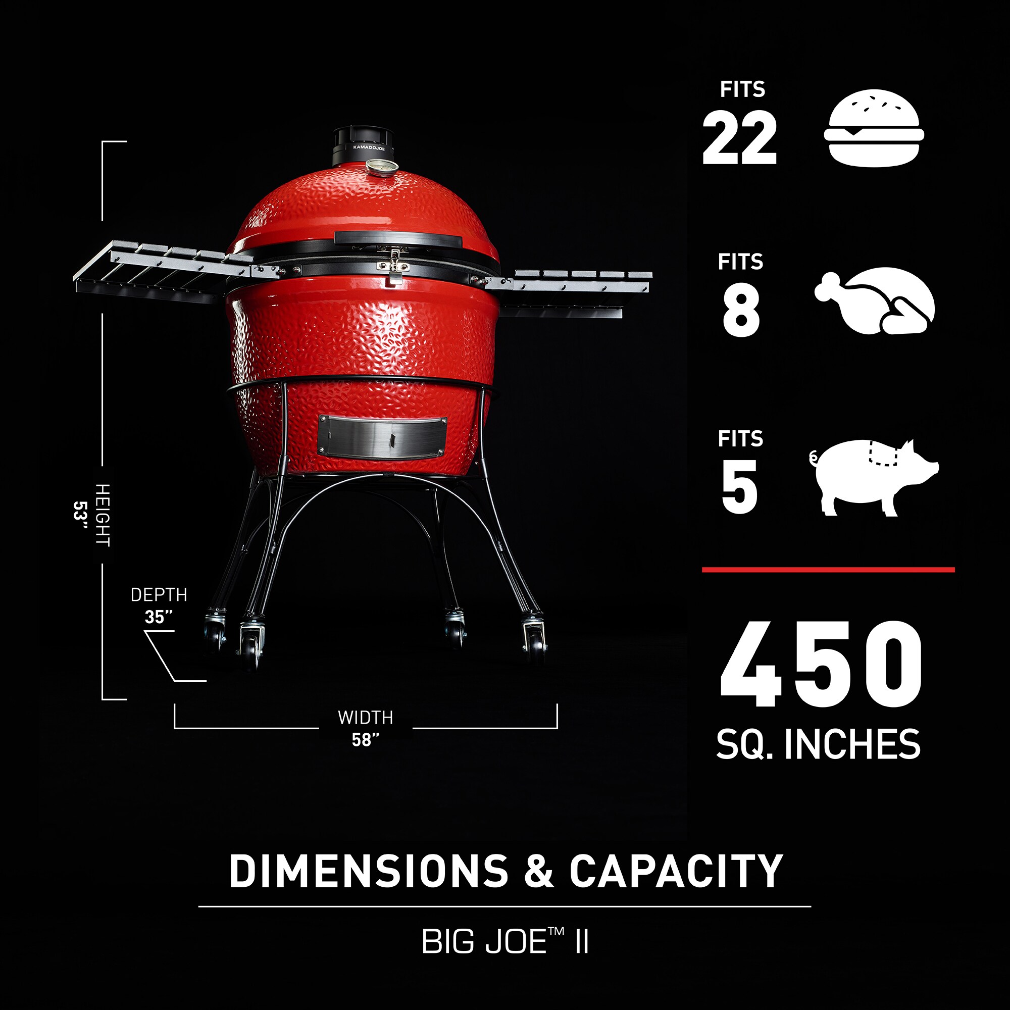 Kamado Joe Big Joe II 24 in W Blaze Red Kamado Charcoal Grill in