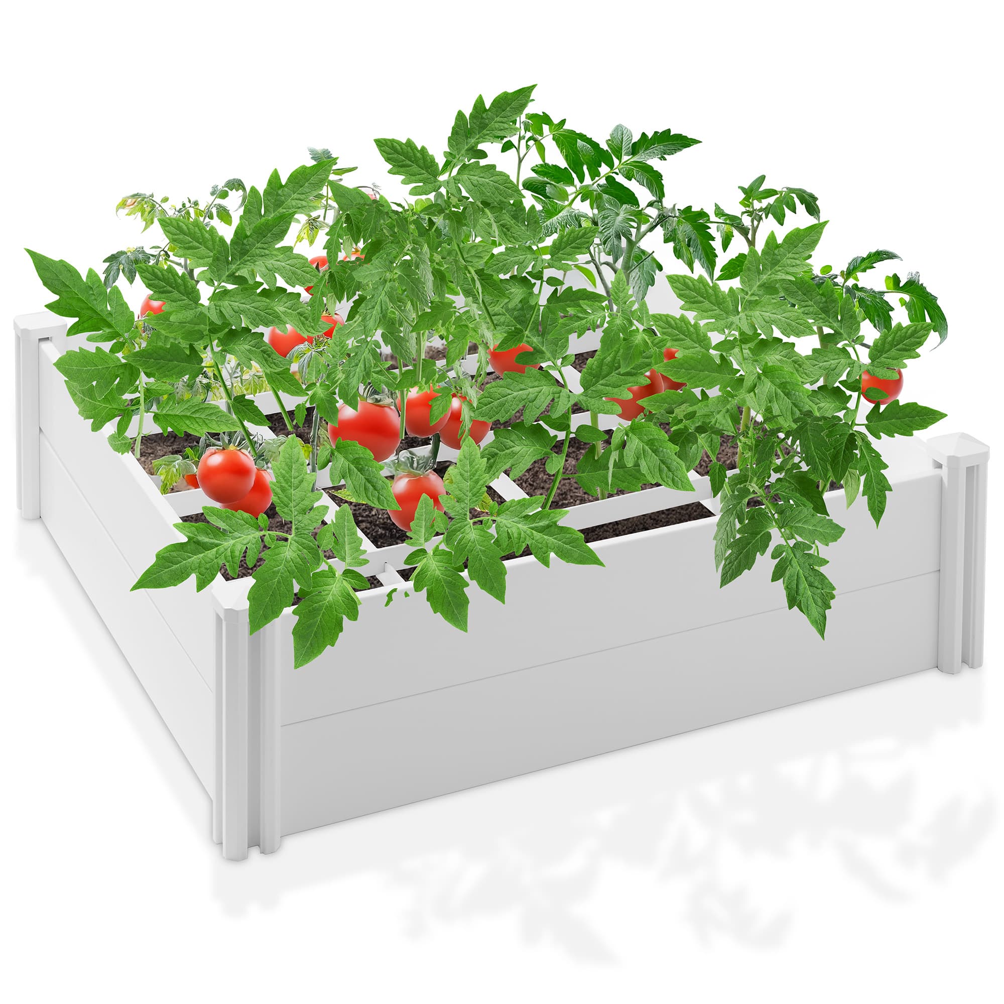 Casafield PAT-GDN-P5441-WHT PVC Raised Garden Bed Planter and Grid - 4 x 4 x 12-in White