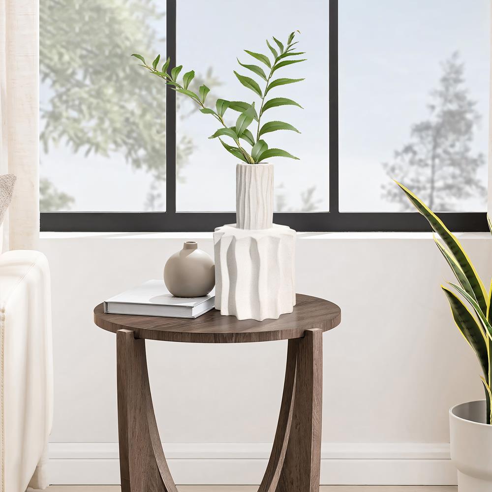 White Ceramic Fluted Decorative Table Vase 11.8"