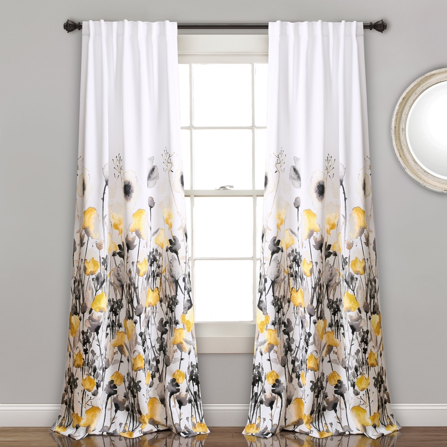 Lush Decor 16T003345 84-Inches Yellow Floral Light filtering Back tab Curtain panel pair
