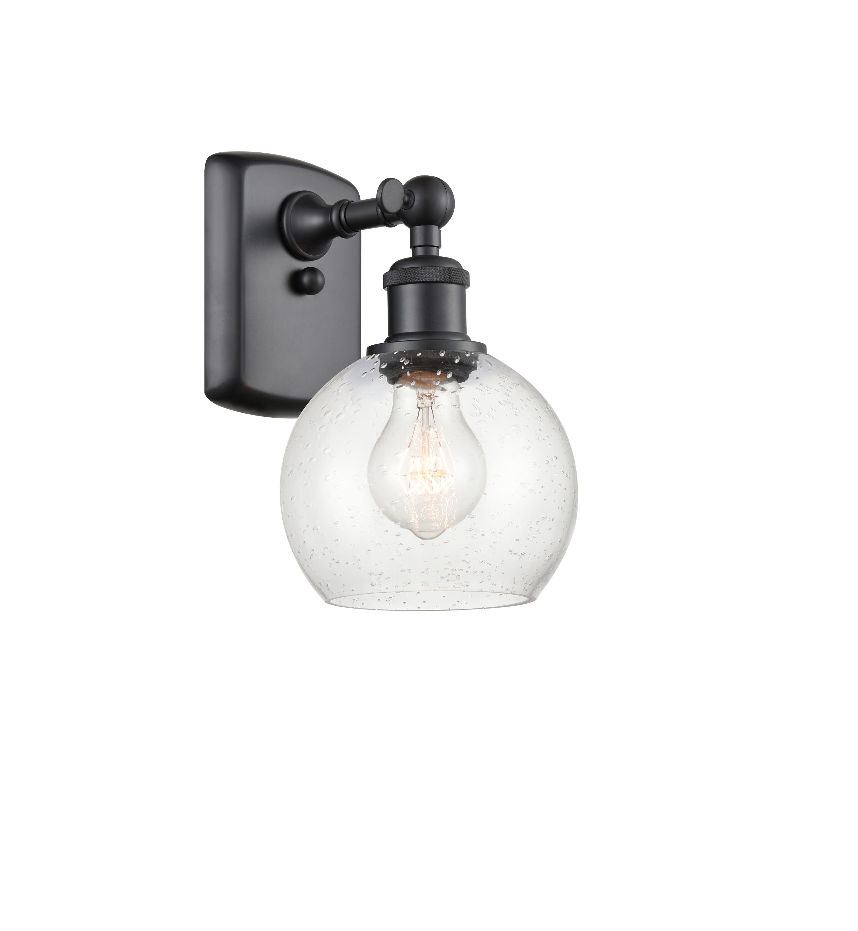 Matte Black Brass Wall Sconce with Seedy Glass Shade