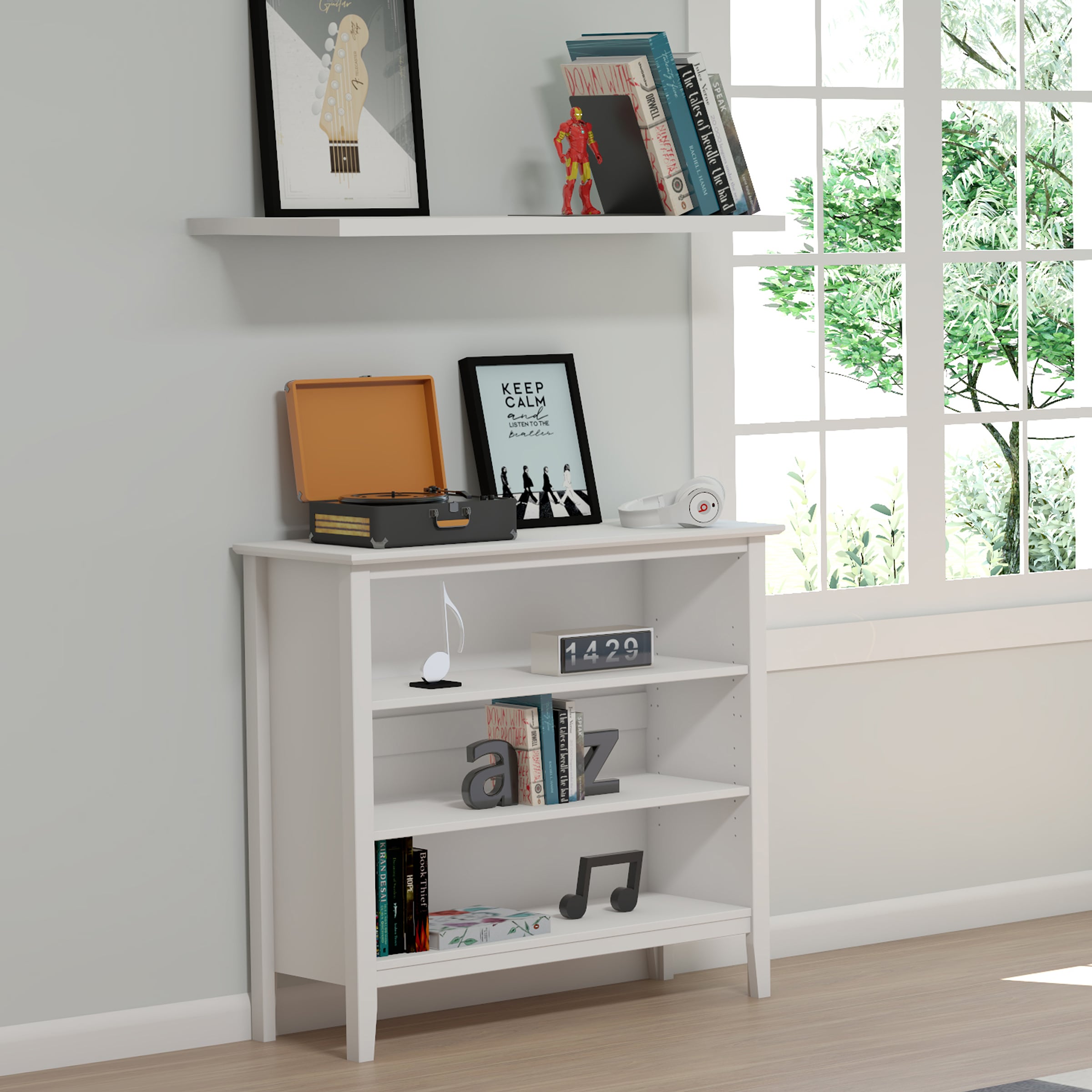 White Adjustable Kids Wooden Under Window Bookcase