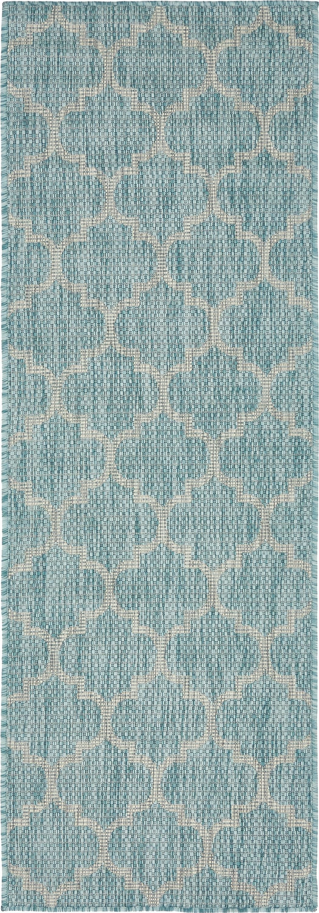 Unique Loom 3136826 Trellis Outdoor 2 x 6 (ft) Loomed Polypropylene Aquamarine/Gray Rectangular Indoor/Outdoor Trellis Runner rug