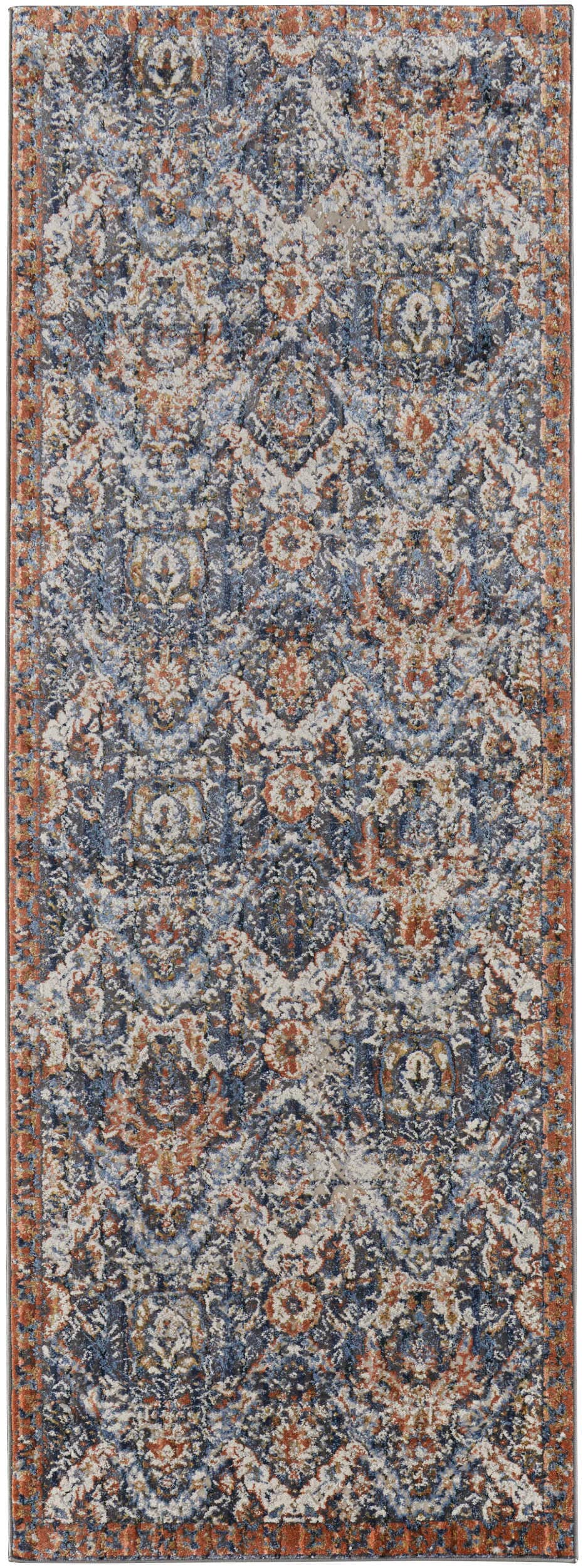 Room Envy KAIR39HRNVYBLUI68 2 x 8 (ft) Loomed Blue/Orange/Ivory Rectangular Indoor Floral/Botanical Runner rug