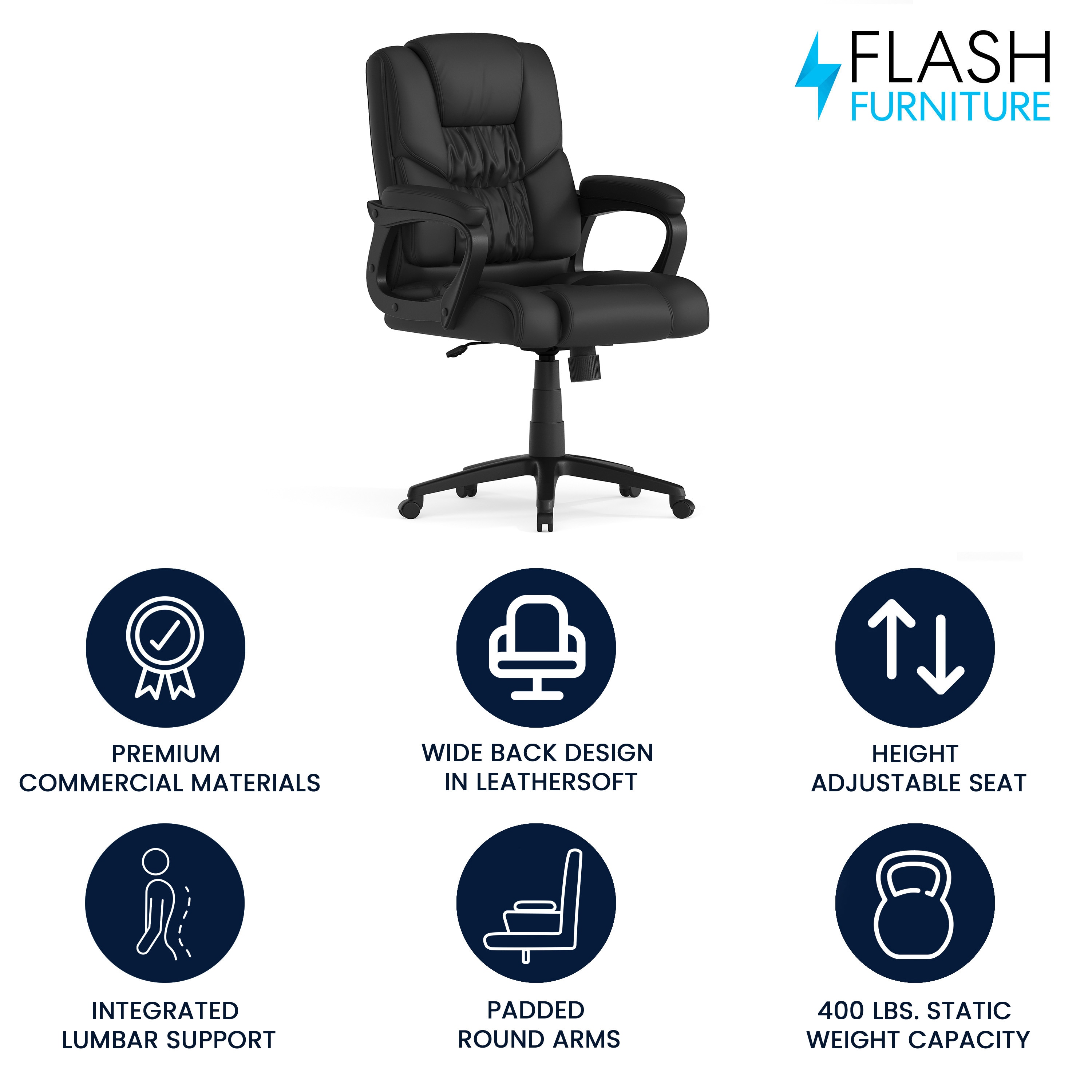 Ergonomic High-Back Black Leather Swivel Office Chair with 360° Swivel