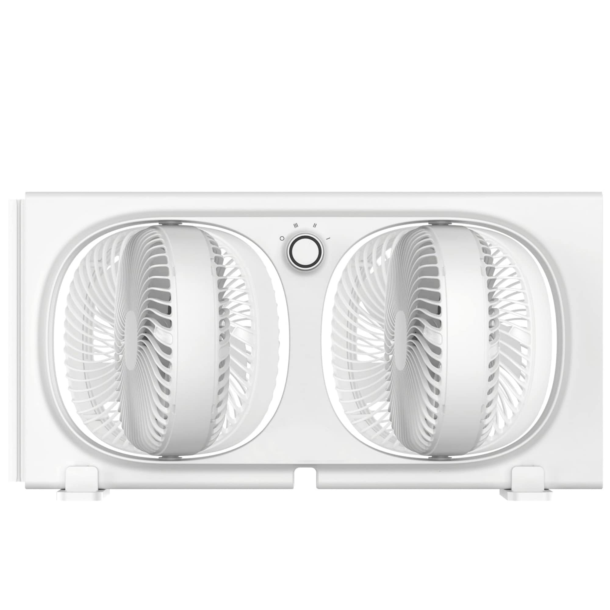 Numhew 21.65in to 33.27in W 3-Speed Dual Head White Window Fan with Manual Reversible Vertical and Horizontal Mount Rigid and Accordion Expanders