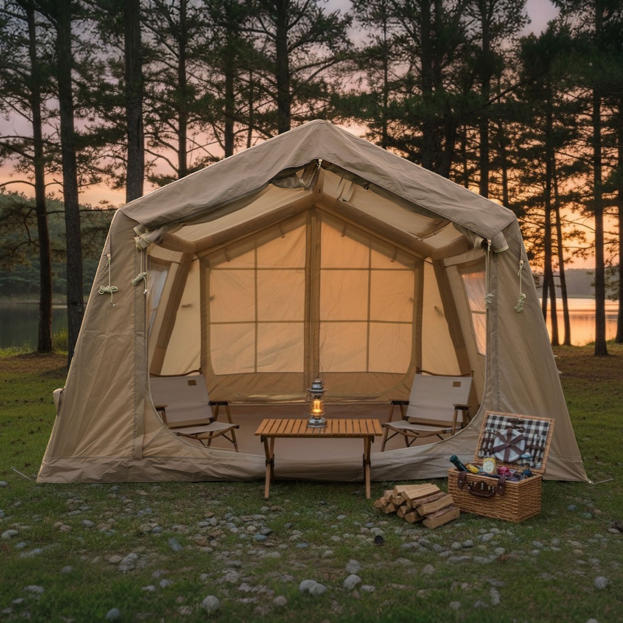 Tinyhomie 8 m2 Inflatable Tents for Camping Blow Up Tent with Hand Pump Easy Setup InflatableTent 4 Season Tent Waterproof Oxford Air Glamping Tents for Camping Adult 4 6 8 Person