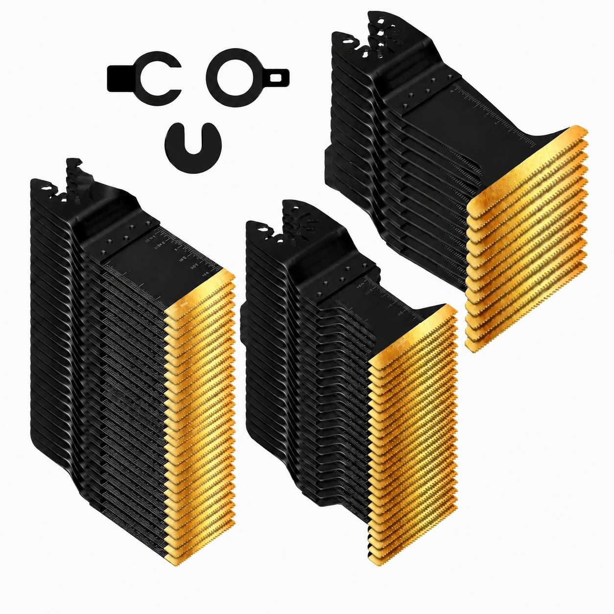 Ahfiwaso  64 Piece Titanium Oscillating Tool Blades Kit Universal Multitool Blades for Metal Wood Cutting with Three Adapters Fits Most