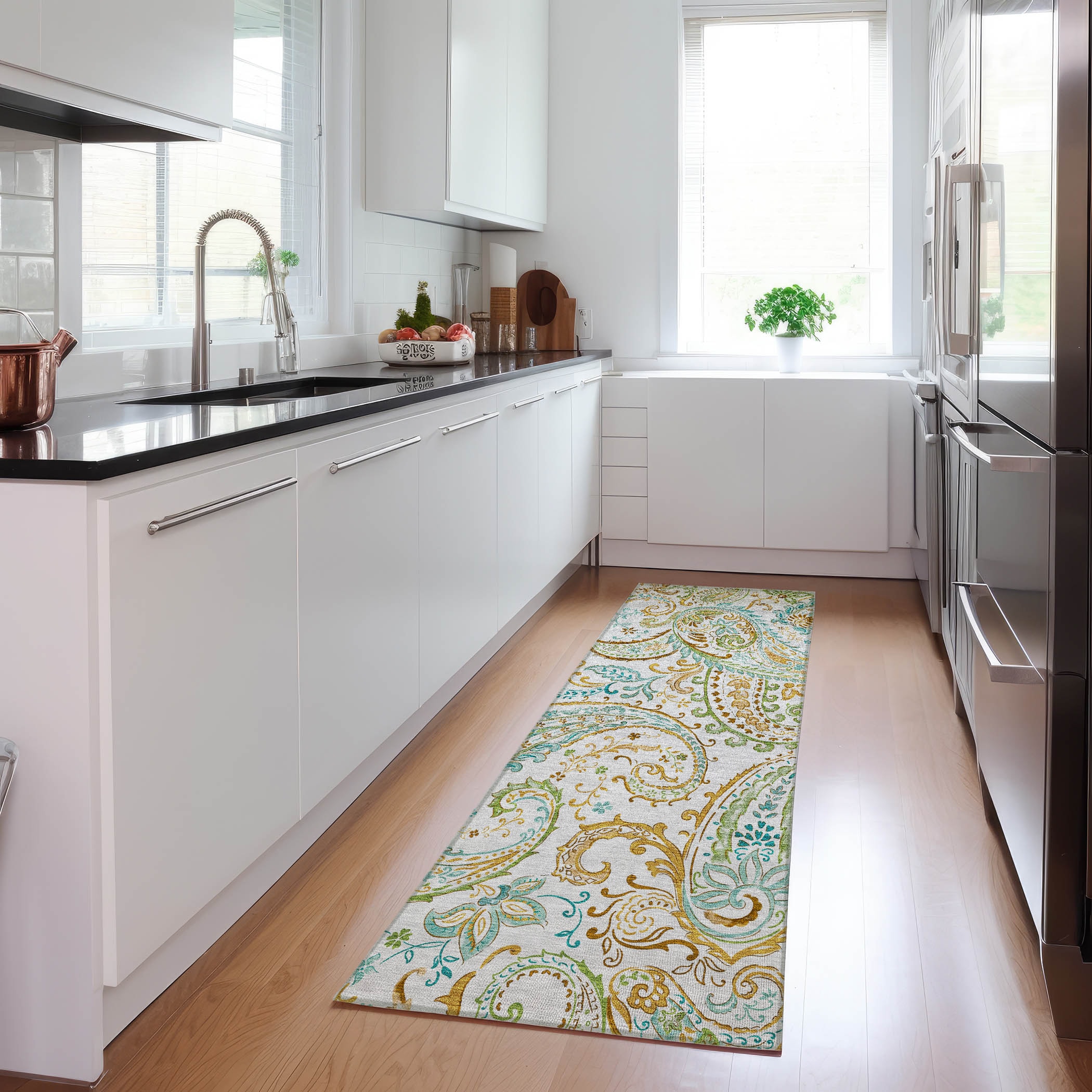 Addison Rugs ACN533IV2X8 Chantille 2 x 7 (ft) Polyester Ivory Rectangular Indoor/Outdoor Paisley Farmhouse/Cottage Machine washable Area rug
