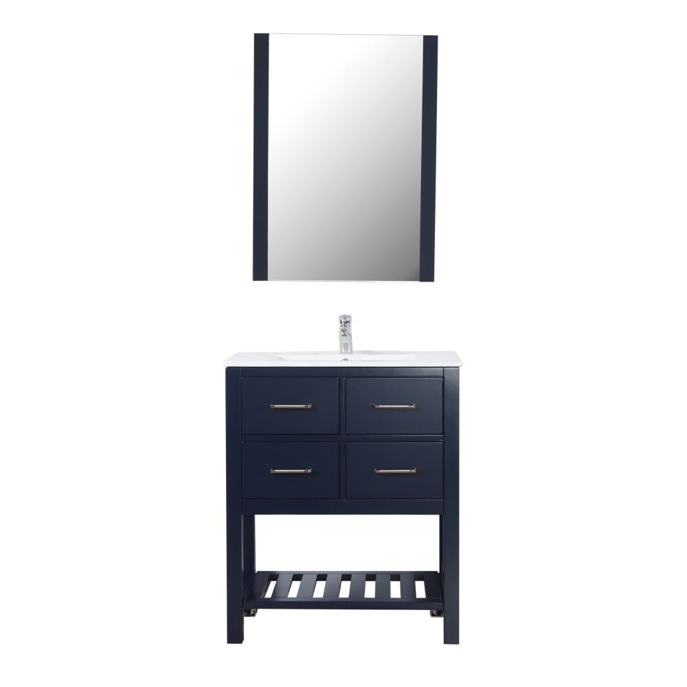 C.L.L Collections SM-30-C-MB-DB Santa Monica 30-in Navy Single Sink Floating Bathroom Vanity with White Ceramic Top (Mirror and Faucet Included)