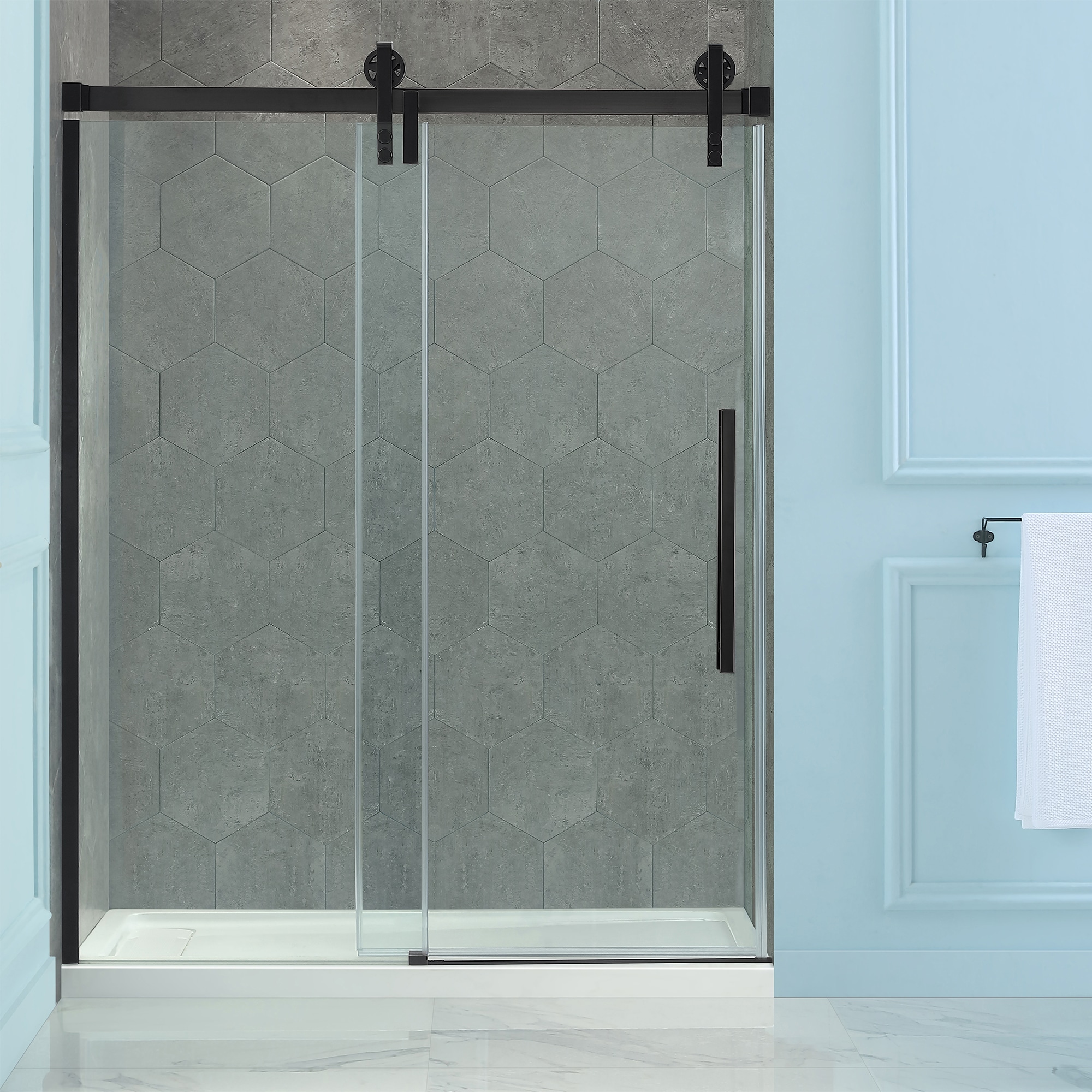 OVE Decors 15SKC-SED260-ORB Sedona 2-Piece 36-in W x 60-in L x 81-in H Rectangular Alcove Shower Kit (Side Hidden Drain) with Base and Door Included Oil Rubbed Bronze Hardware Included