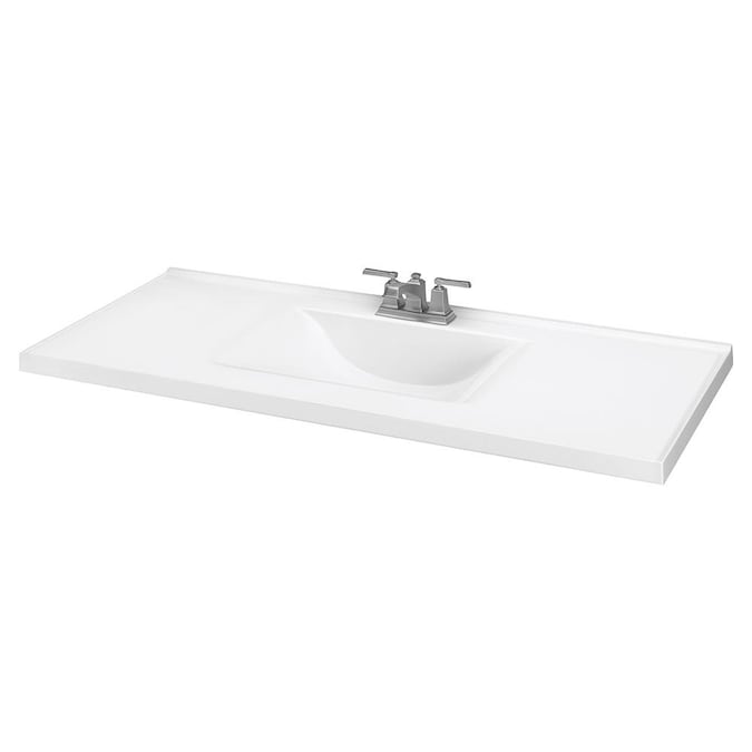 49 In White Cultured Marble Single Sink, Vanity Top For Vessel Sink
