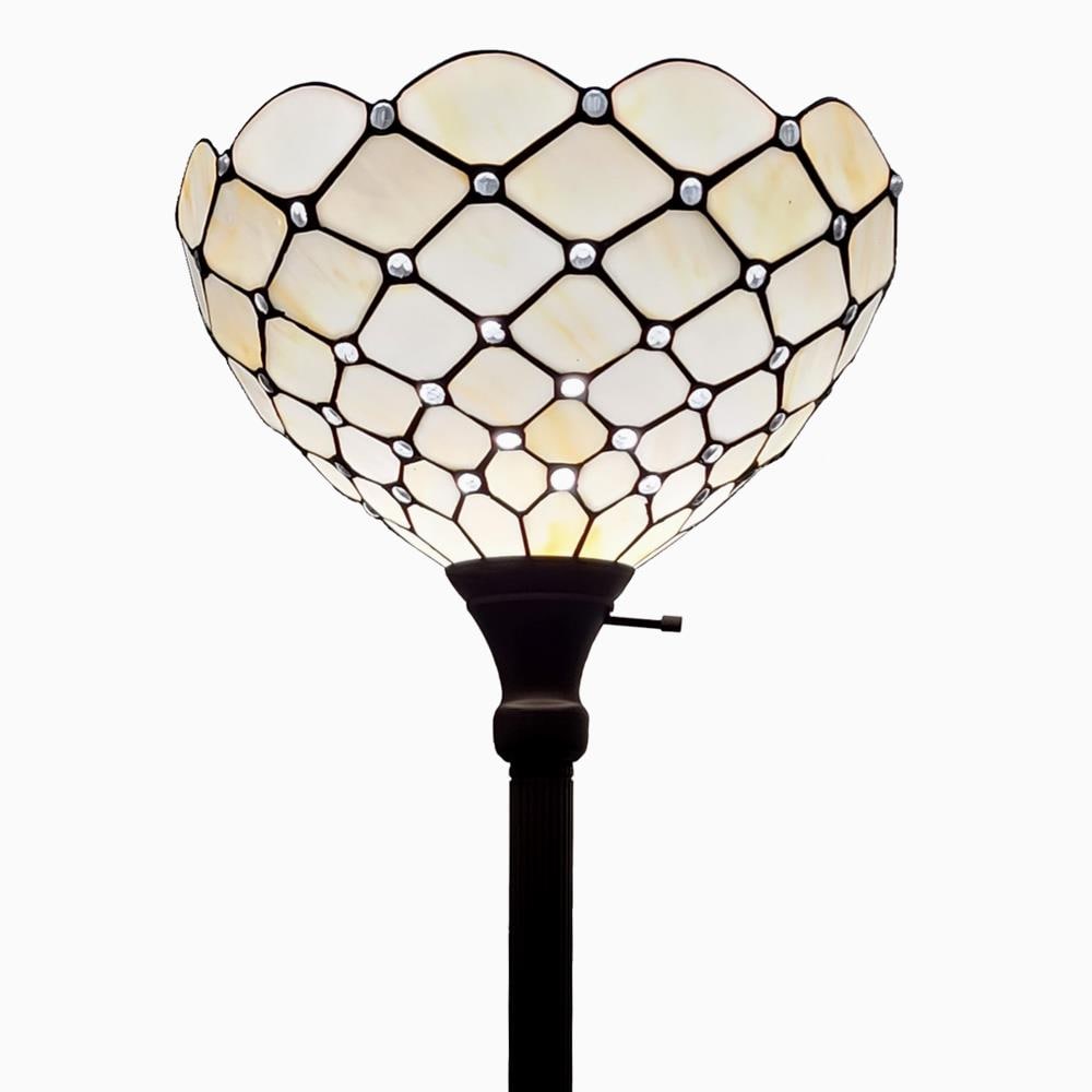 Pearl White Stained Glass 72" Tiffany Torchiere Floor Lamp