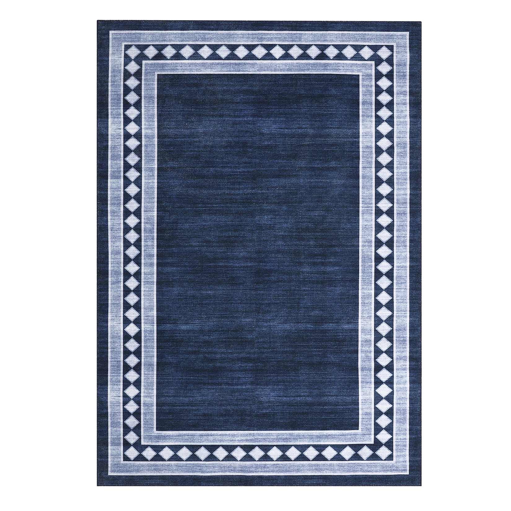 WhizMax SUNNY-PHK-33PFPG6B 2 x 6 ft Polyester Blue Rectangular Laundry Hallway Entryway Bathroom Kitchen Geometric Bordered Print Machine Washable Runner Rug