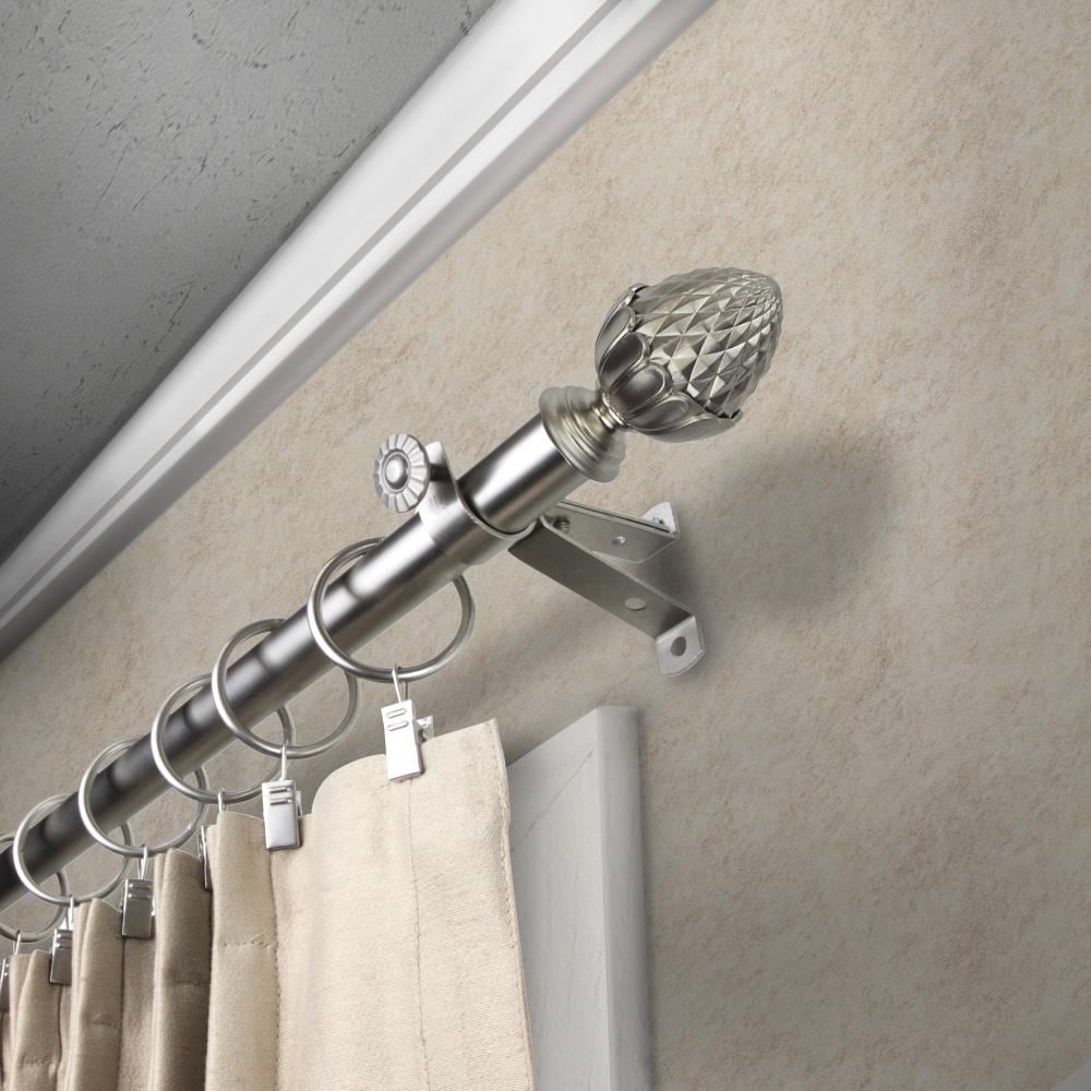 Rod Desyne 4867-285 13/16-in Acorn 28-in to 48-in Satin nickel Steel Single curtain rod with Finials