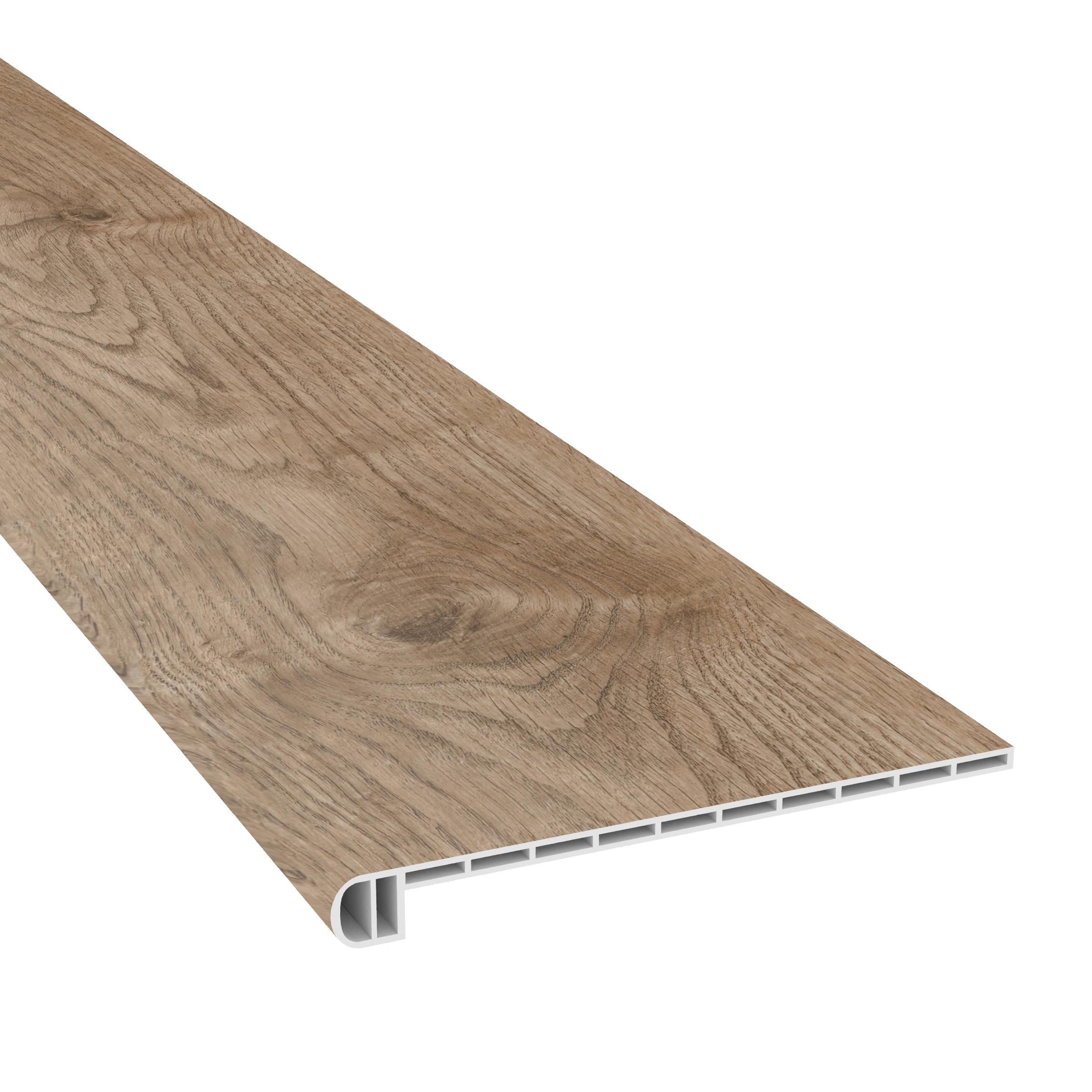 CALI 7902601221 Legends Vinyl 49.8-in x 12.2-in x 1.73-in Oyster Isle Vinyl Reversible return Bullnose Stair Tread