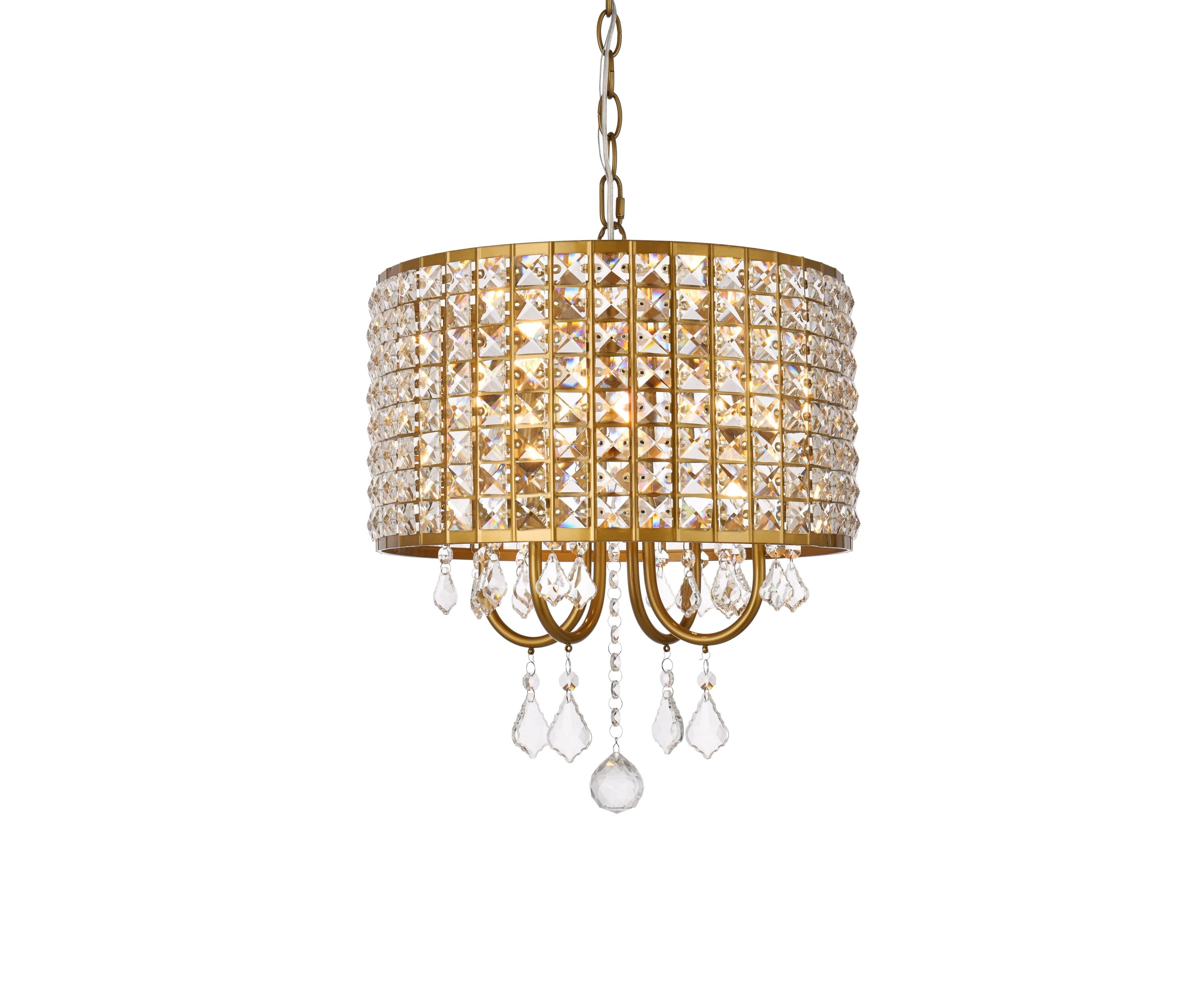 Elegant Brass and Crystal Lattice Drum Pendant Light