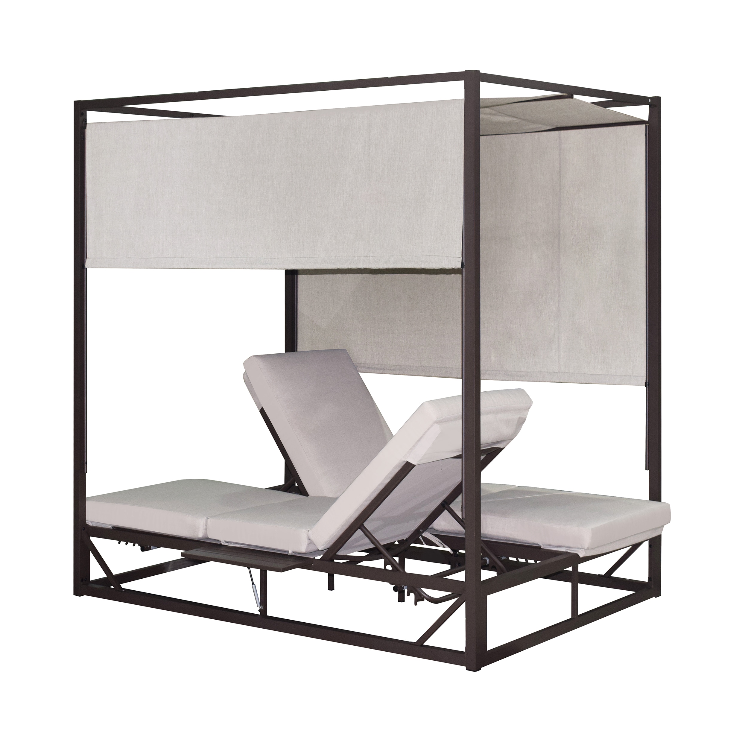 Outdoor Black Aluminum Frame Daybed with Beige Cushions