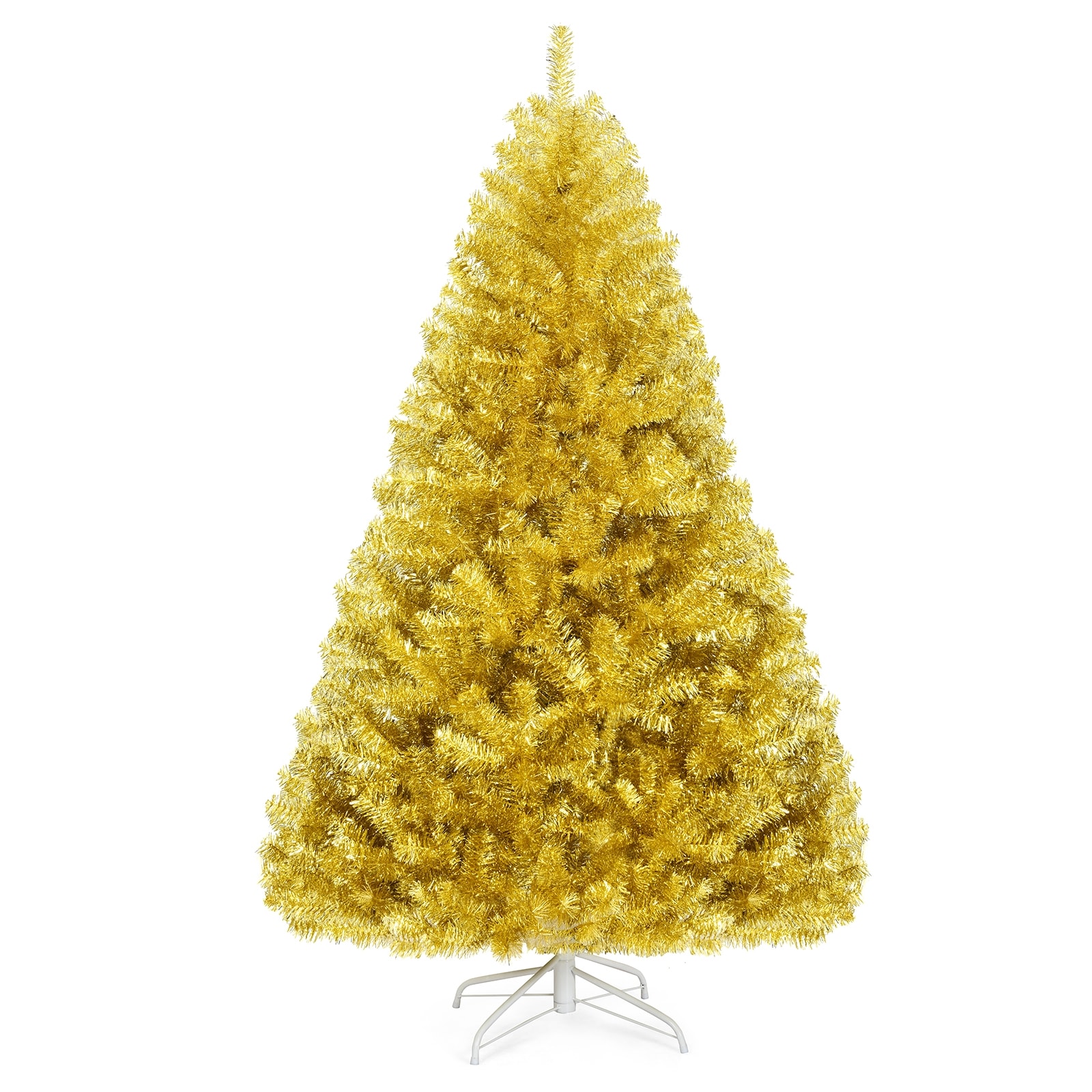 SUGIFT 6-ft Artificial Tinsel Christmas Tree Hinged with Foldable Metal Stand 1036 PVC Branch Tips - Champagne Gold #ZMLW014SUGHY1317
