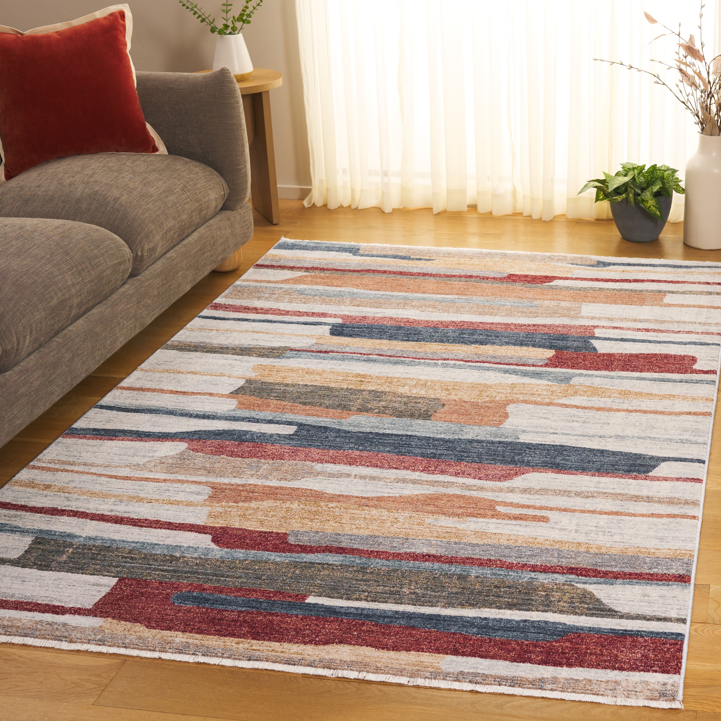 Forum 520A Ivory/Rust Blue 5 x 7 Rectangular Area rug