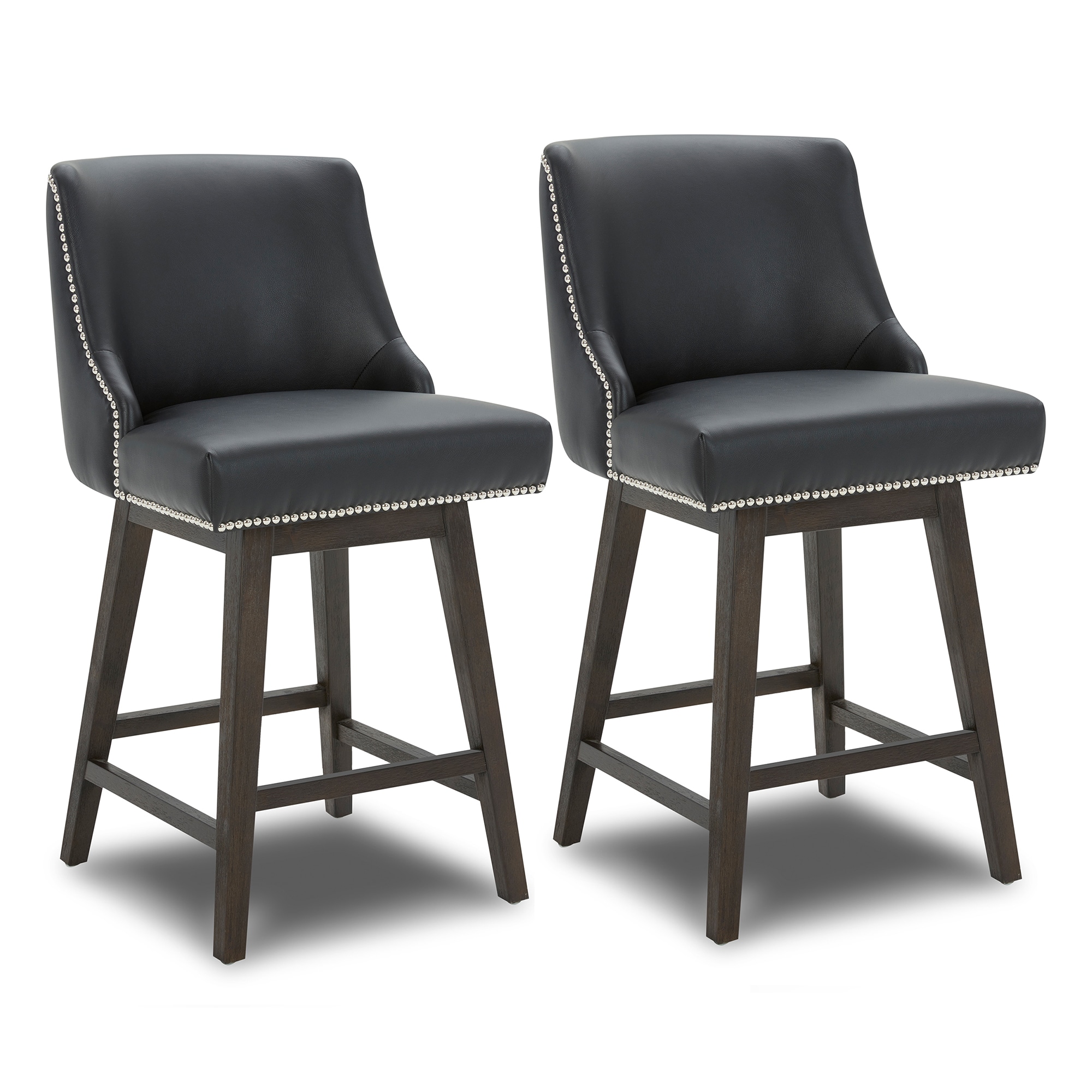 Circle 55 - Black-PU Leather 26-in H Counter height Upholstered Swivel Wood Bar Stool 2 -Pack